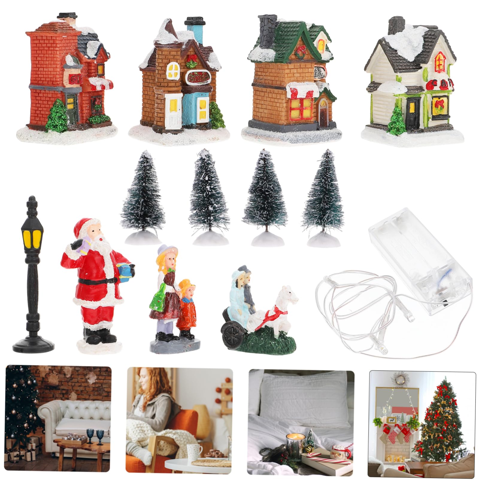Cabilock Adornos Luminosos para Casas de Nieve Villas Navideñas Iluminadas de Resina Decoraciones de Pueblo Navideño para Casa para Decorar el Árbol de Navidad Mesa de Navidad