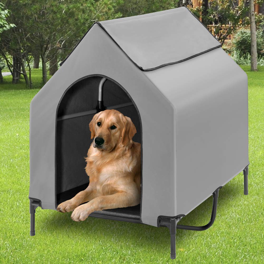 Fit Choice Elevated Dog House, Portable Dog House Crate for Indoor & Outdoor, Water Resistant Breathable 600D PVC W/ 2x1 Textilene Bed & 1x1 Textilene Window, Easy to Assemble, Extra Carrying Bag