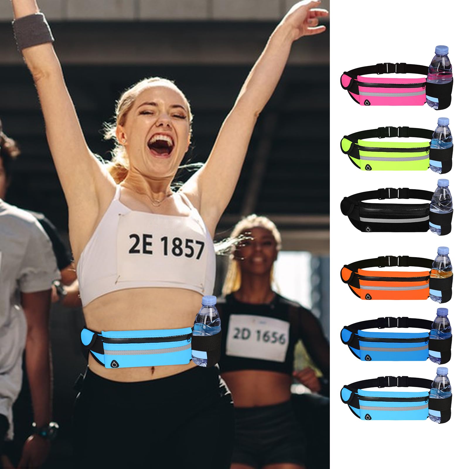 Riñonera para correr con soporte para teléfono celular, botella de agua y soporte para cinturón resistente, adecuada tanto para hombres como para mujeres, ALL