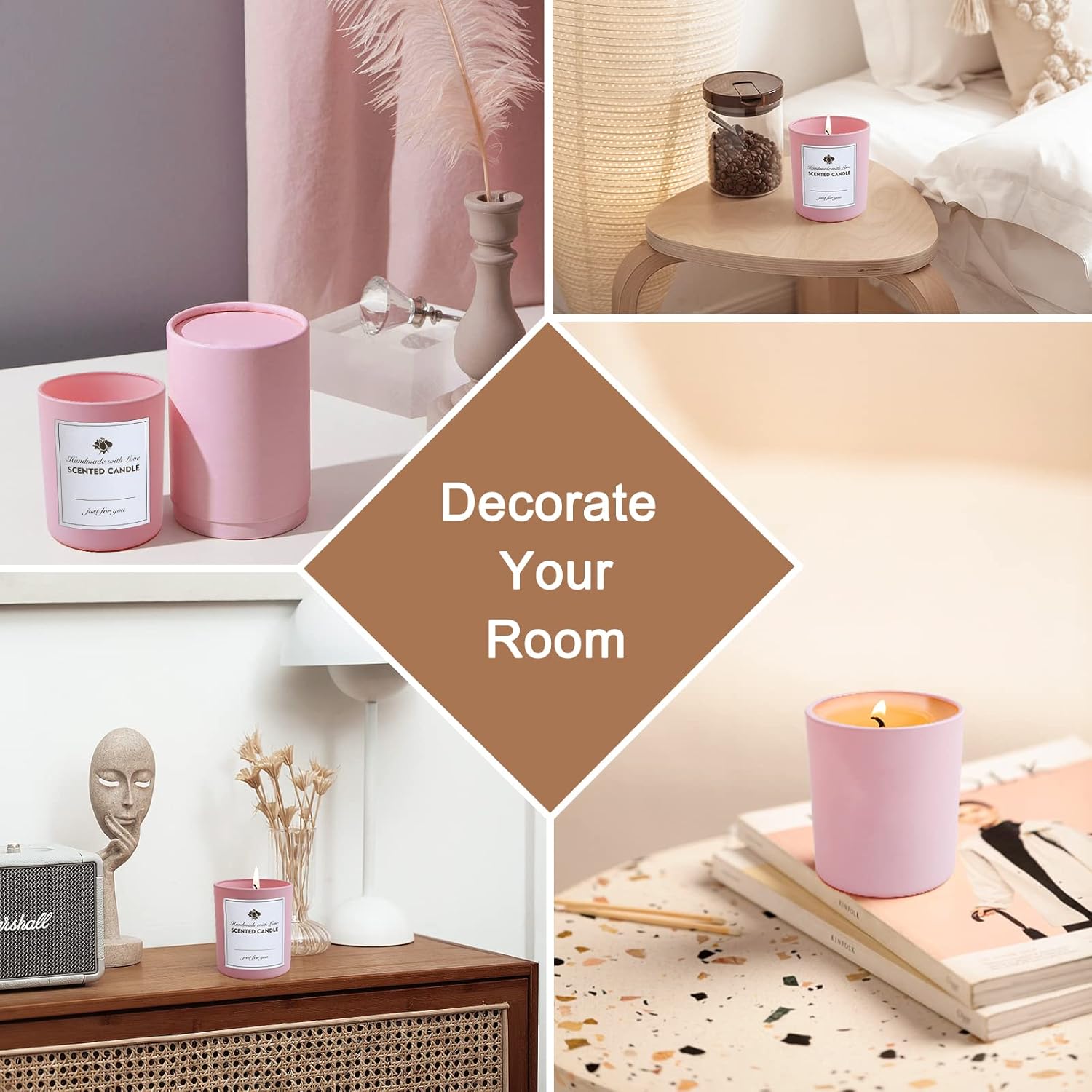 Buy CONNOO 12 Pack 10 OZ Pink Glass Candle Jars for Making Candles with