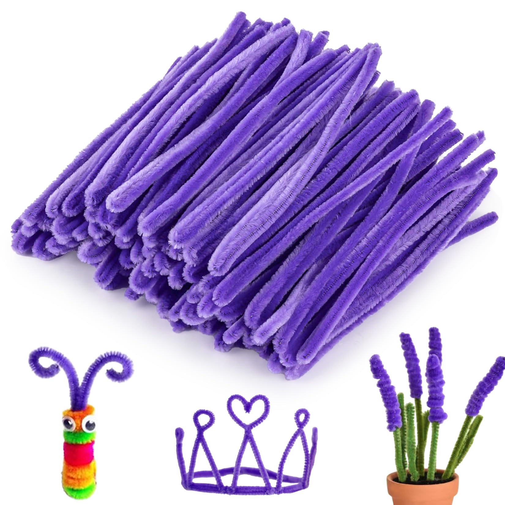 Pipe Cleaners Craft Supplies - 200 PCS Chenille Stems Fuzzy Craft Wire for Handicrafts Twisting Stick DIY for Craft Bouquets Animals Halloween Christmas Easter Birthday (Purple)