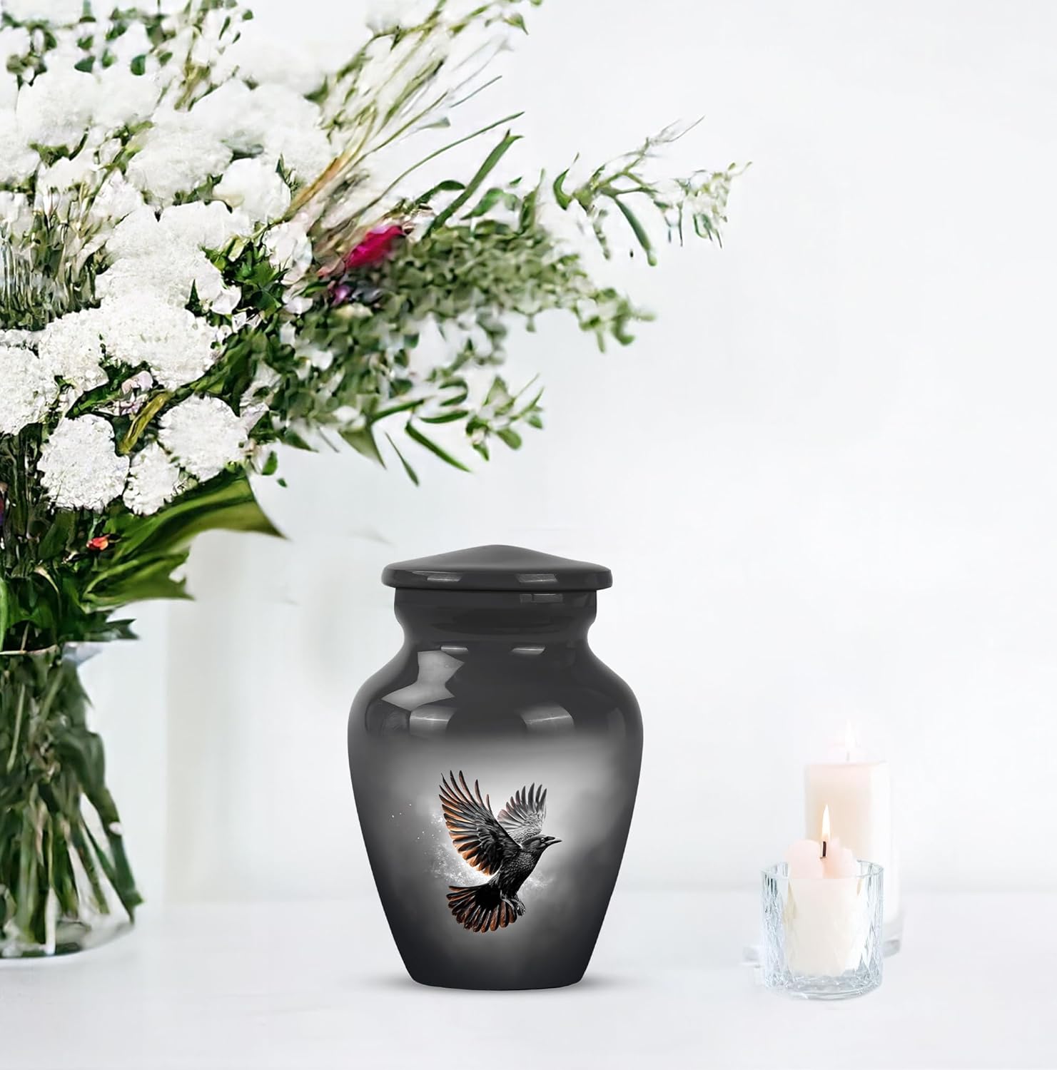 Crow Small Cremation Urn, Birds Memorial Gift for Parents, Tiny Urns for Humans Ash Adult Male & Female, Mini Urn for Human Ashes Keepsake, Burial & Funeral Urns, 3 Inch