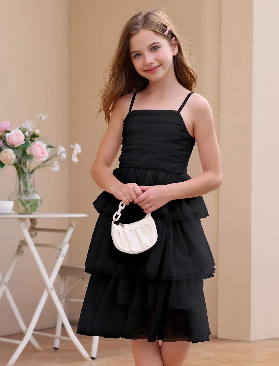 Girls Sleeveless Square Neck Fluffy Tiered Dress Cute Tulle Tutu Birthday Party Dress Tween Girls Trendy Dresses - Image 4