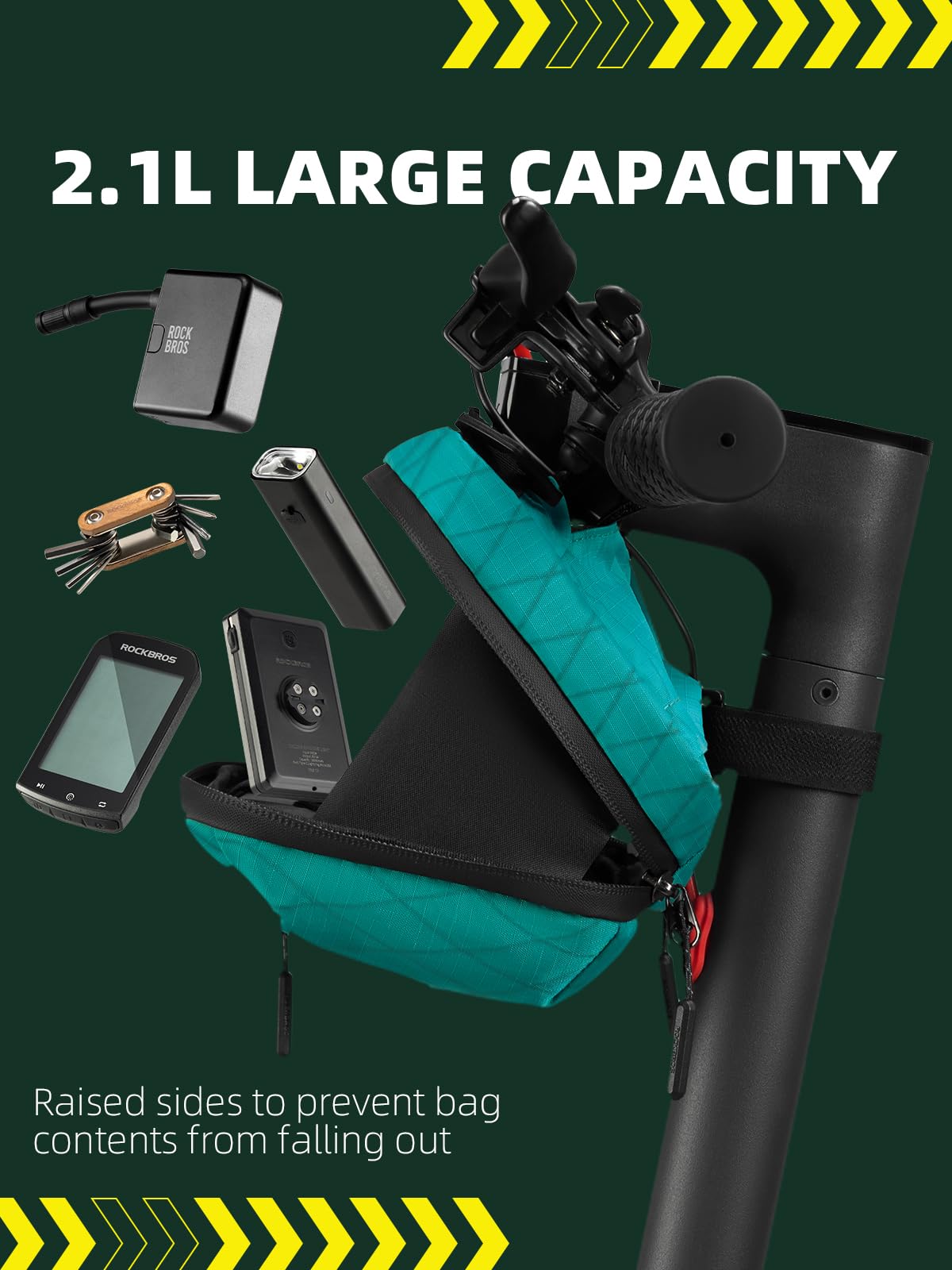 ROCKBROS Sac de guidon de vélo, grande capacité de 2,1 L, sac avant de vélo, sac de guidon à libération rapide, sac banane multifonction pour vélo, scooter, sac banane