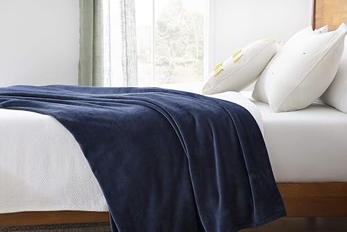 Miniatura 6 de Linenspa Manta de franela de forro polar, súper suave, transpirable, lavable a máquina, poliéster, varios colores disponibles, azul marino, King