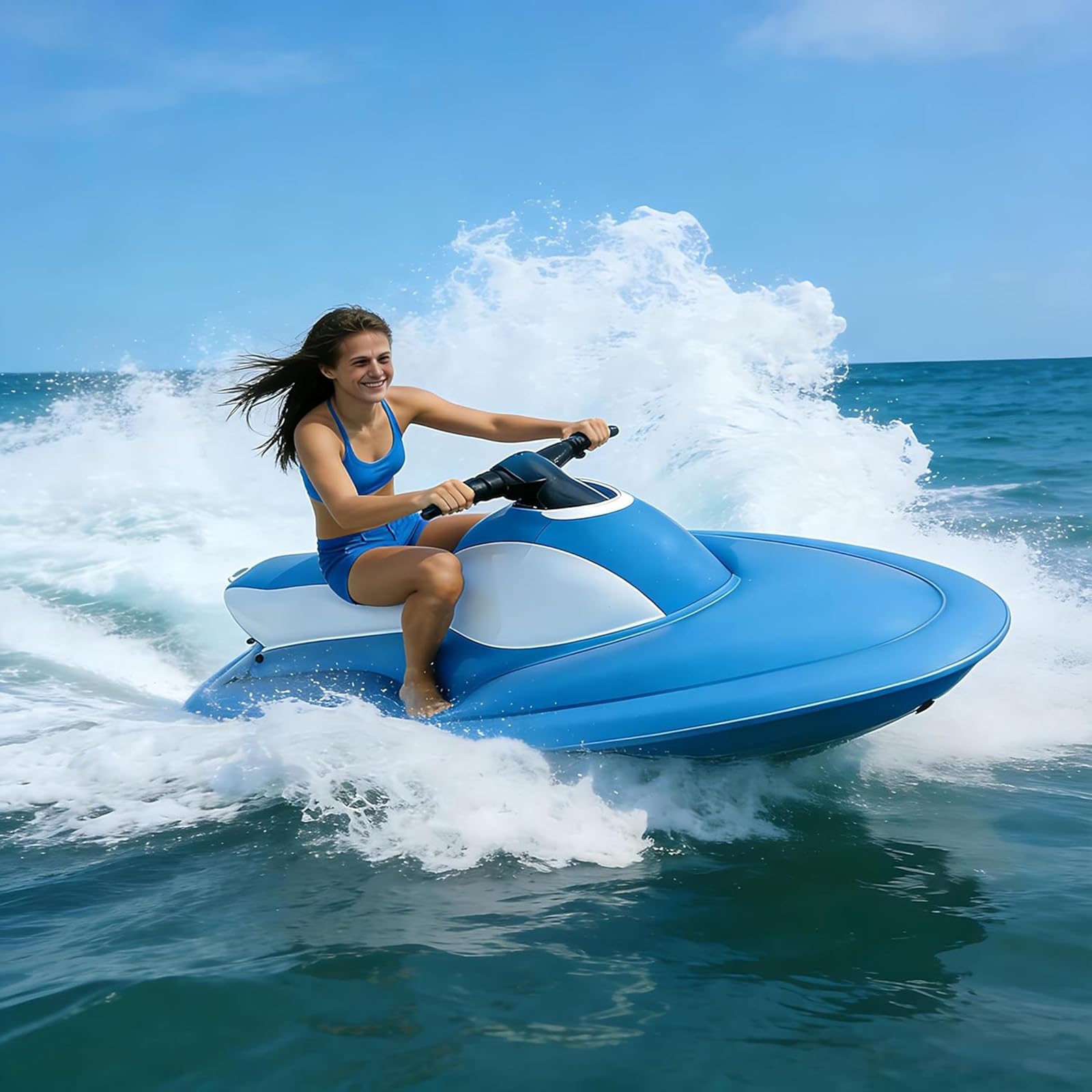 2-in-1 Inflatable Electric Underwater Scooter Jet Ski Boat - Ride-On Watercraft Pool Float, Portable Floating Inflatable Boat with Paddle, Hand Air Pump, Summer Lake Sea Inflatable Water Sled