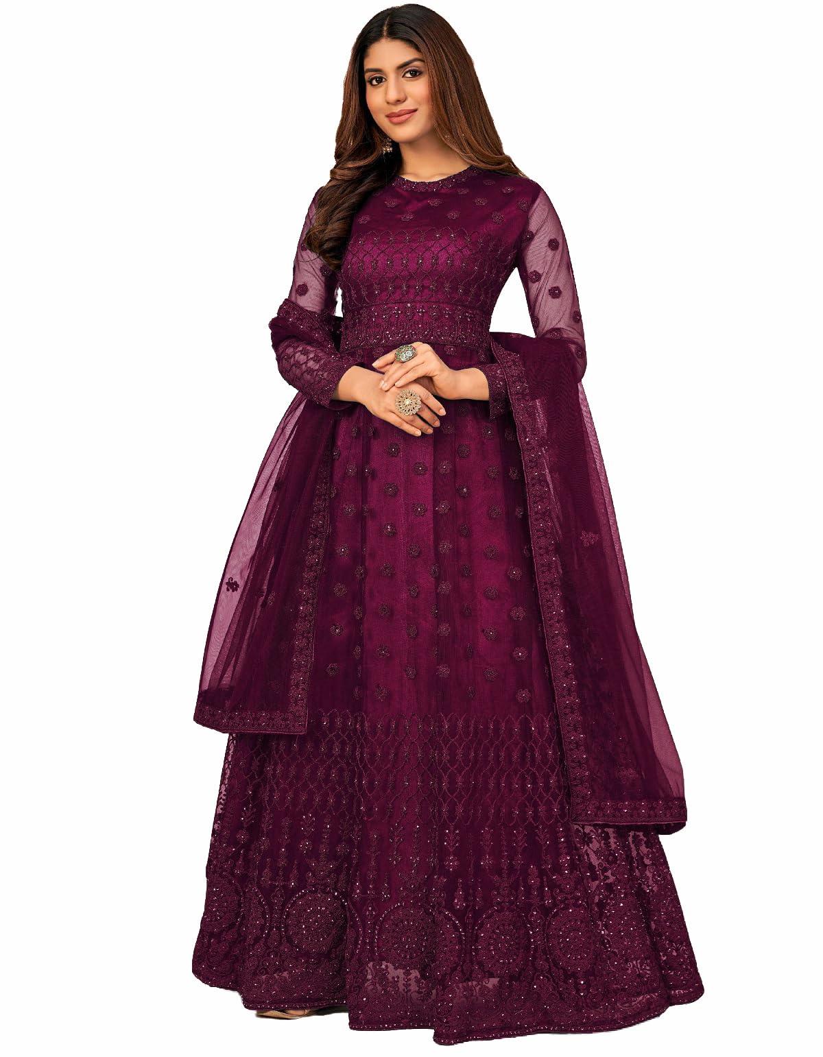 Women's Net Embroidered Semi-Stitched Gown Jivika Gown-New