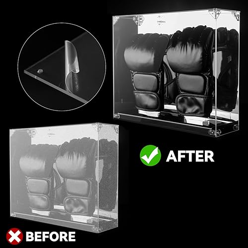 Miniatura 2 de Vitrina de guantes de MMA con parte trasera de espejo, 2 soportes para guantes, guante de boxeo acrílico de kickboxing de medio dedo con soporte