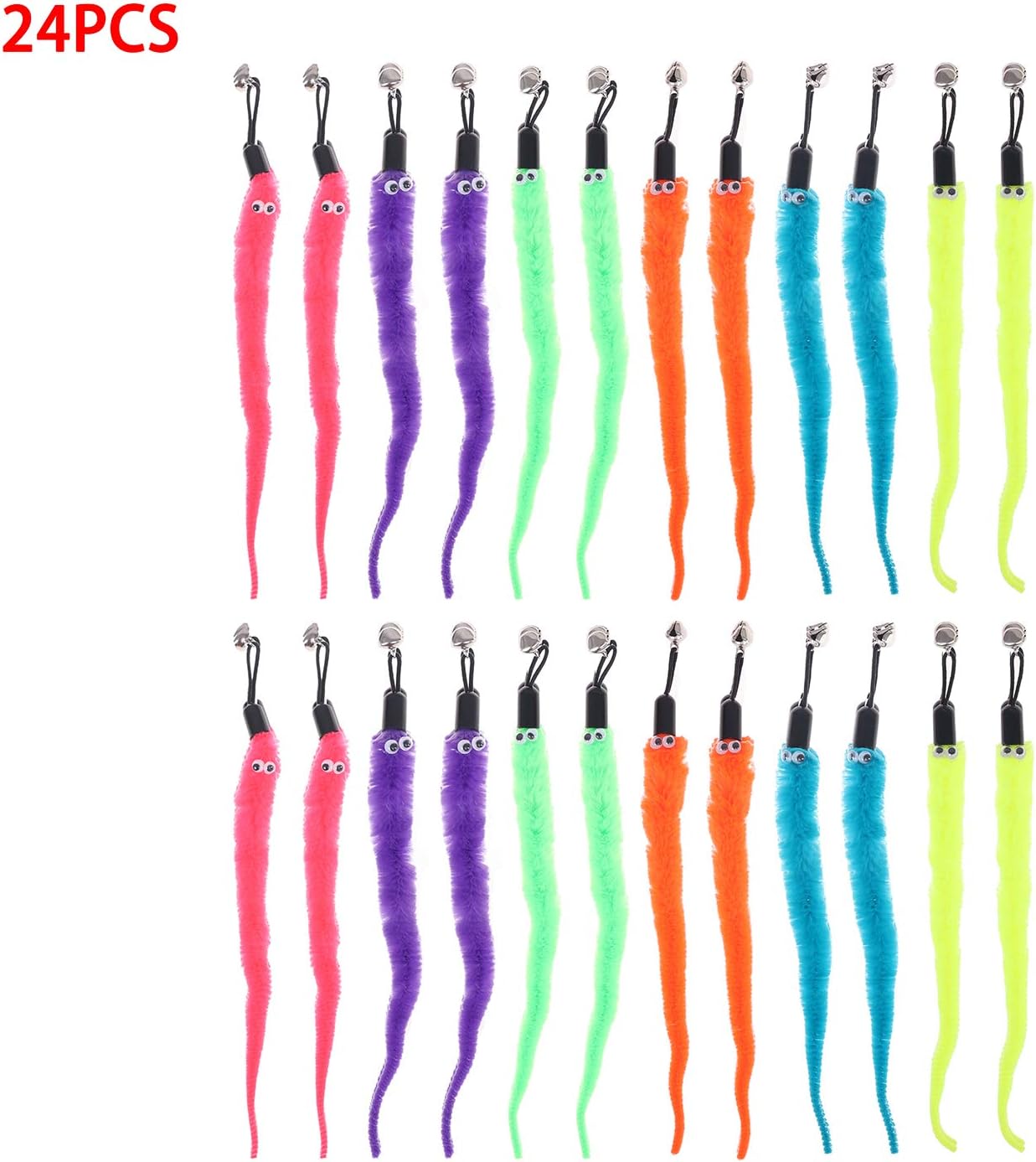 Xgood 24 Pieces Cat Toys Worm Teasing Toys Cat Wand Toys for Indoor Kitty Old Cat Exercise Having Fun