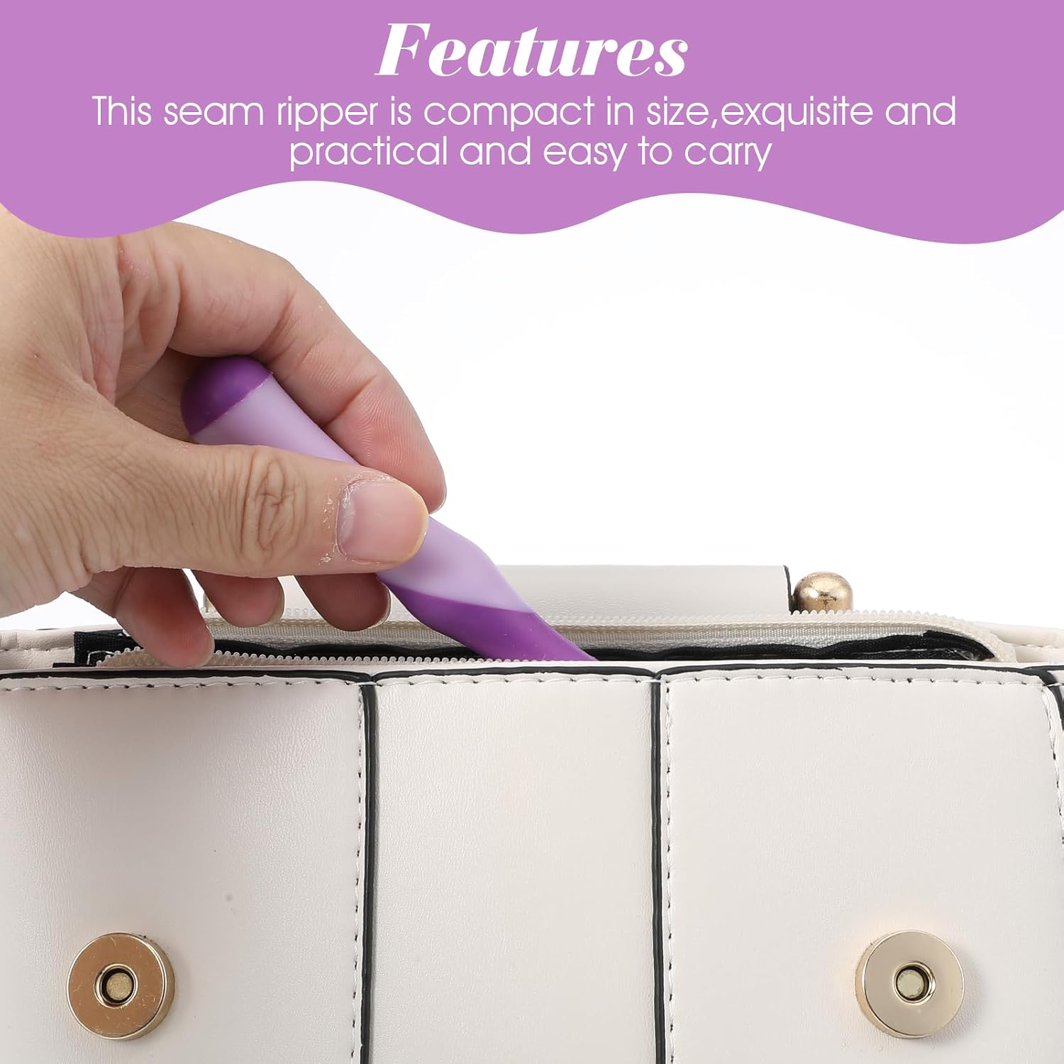 2PCS Seam Rippers for Sewing, Portable Seam Ripper Tool, Convenient Embroidery Removal Tool with Ergonomic Handle, Needlework Supplies for Tailoring, Quilting, DIY Craft Projects(Purple)