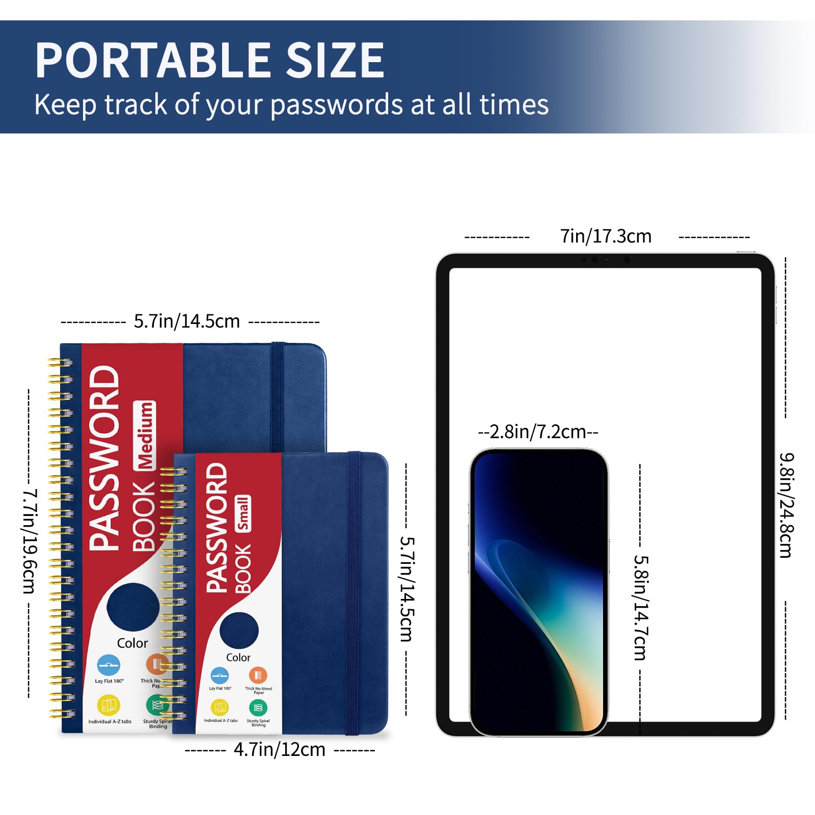 Homlive Cuaderno de contraseñas en espiral con pestañas alfabéticas individuales, libro de contraseñas de tapa dura para personas mayores, cuaderno de contraseñas para el hogar u oficina y inicio de