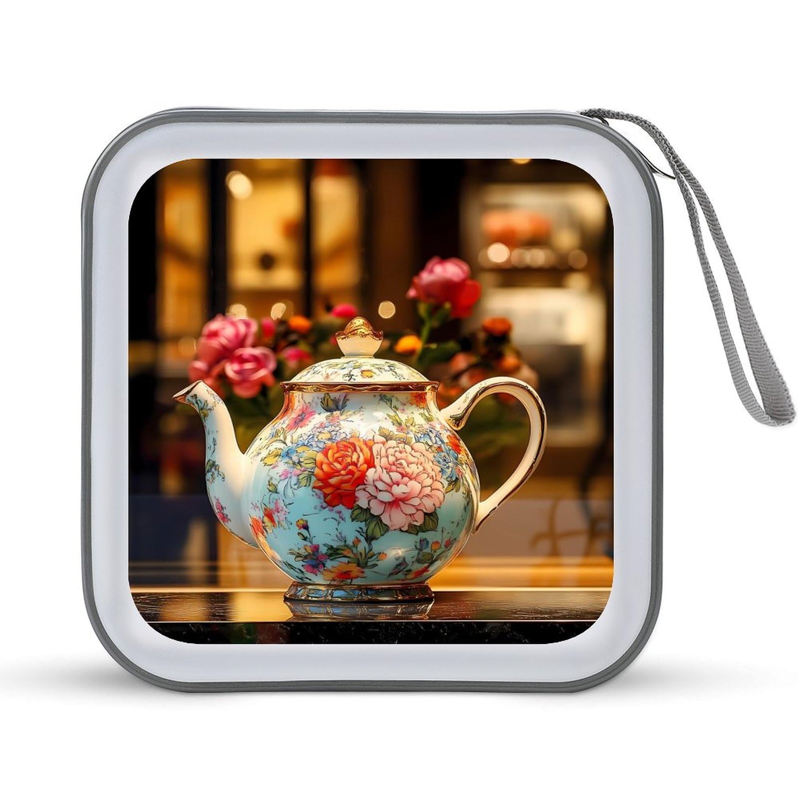 Rose Flower Tea Pot CD Case Plastic DVD Case Holder Wallet Disc Storage Organizer for Car Travel