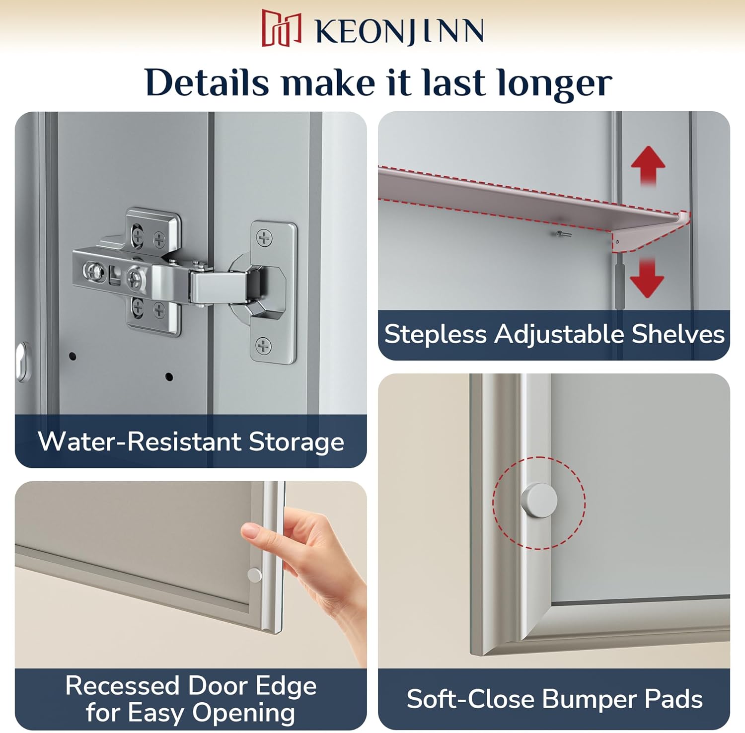 Keonjinn 20 x 26 Inch Medicine Cabinet for Bathroom, Silver Mirrored Medicine Cabinet, Assembly Required, Freely Adjustable Shelves, Tempered Glass, in Wall or Surface Mount