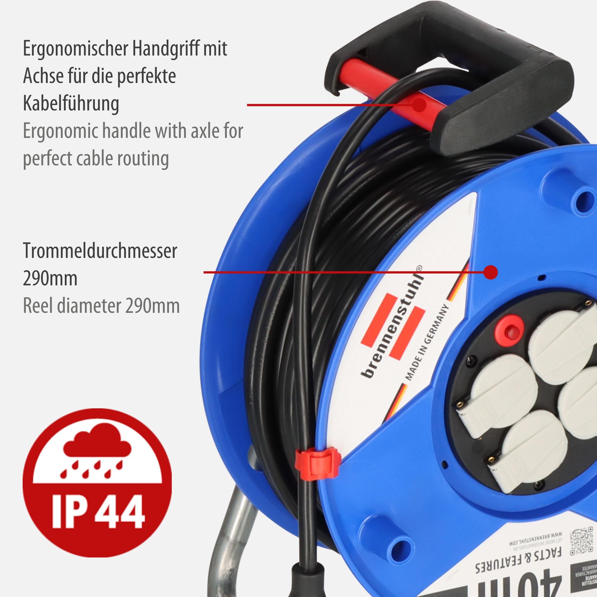 Brennenstuhl Garant bęben kablowy 40 m (z specjalnego tworzywa sztucznego, do stosowania we wnętrzach, Made in Germany) niebieski