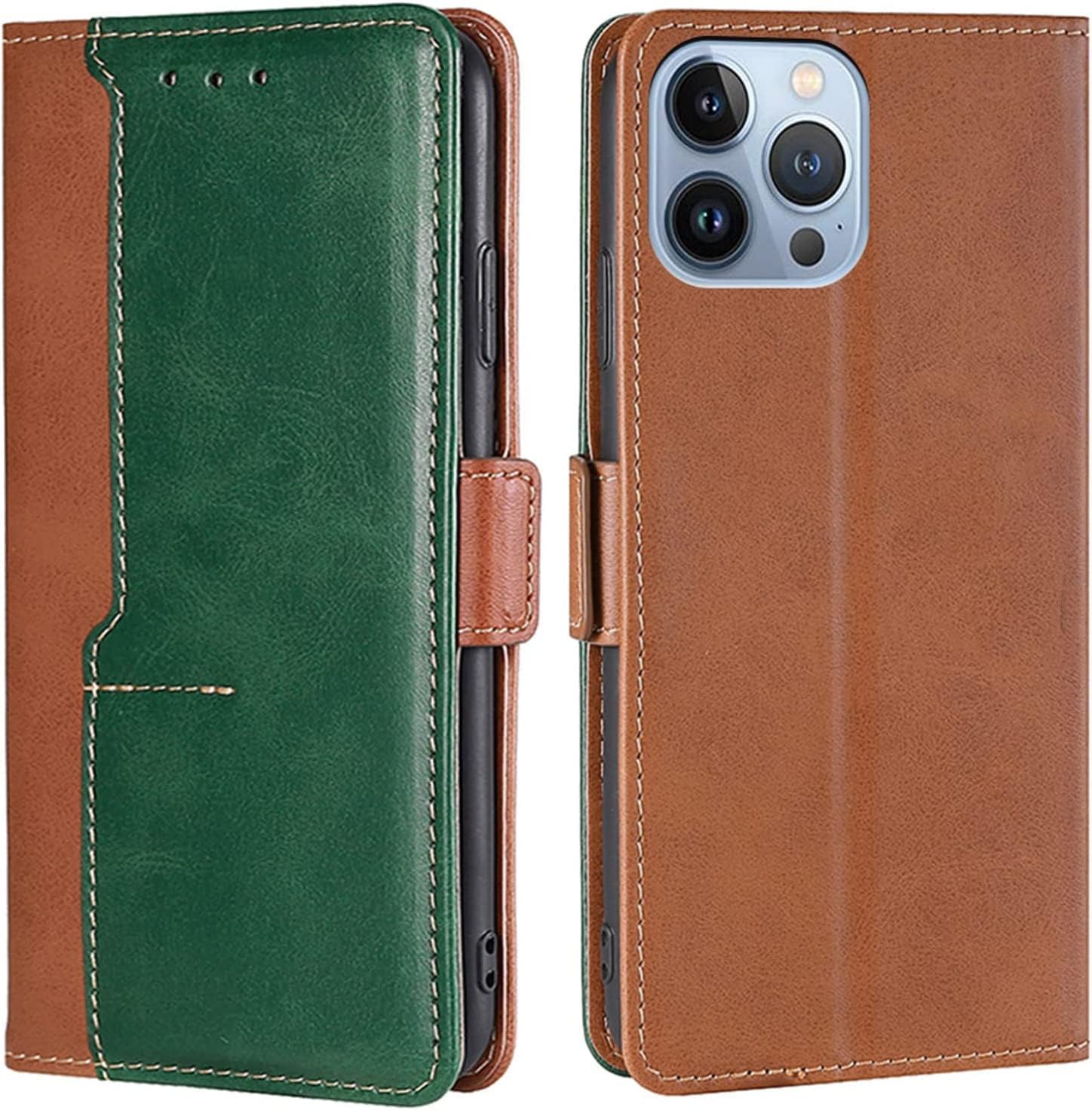 Flip Wallet Case for iPhone 13/13 Pro/13 Pro Max, Durable Leather Case with Card Holder Kickstand Magnetic Clasp Shockproof TPU Shell Folio Phone Cover (Color : Green, Size : 13ProMax)