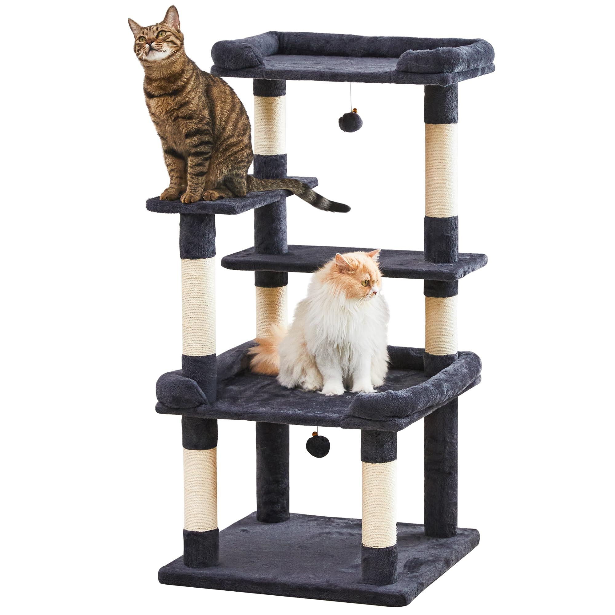 Albero per gatti alto 114 cm, torre per gatti con piattaforma extra large, albero per arrampicata su più livelli per gatti interni, facile da arrampicare, con tiragraffi in sisal naturale