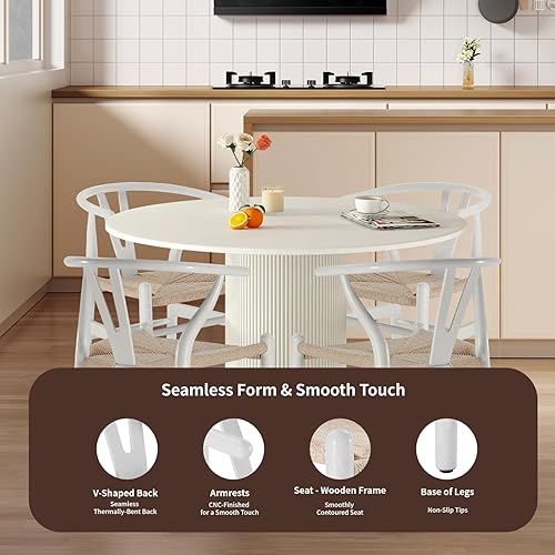 Vista 19 de Tomile Silla Wishbone de madera maciza, Silla Y Reposabrazos, Silla de comedor de mediados de siglo, asiento de cáñamo