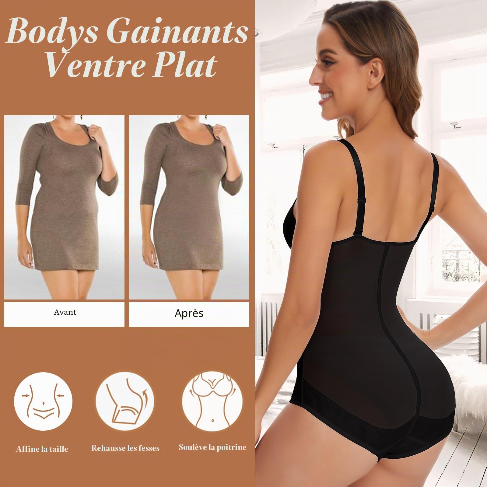 Joyshaper Shapewear Body gainant pour femme avec col en V et soutien-gorge