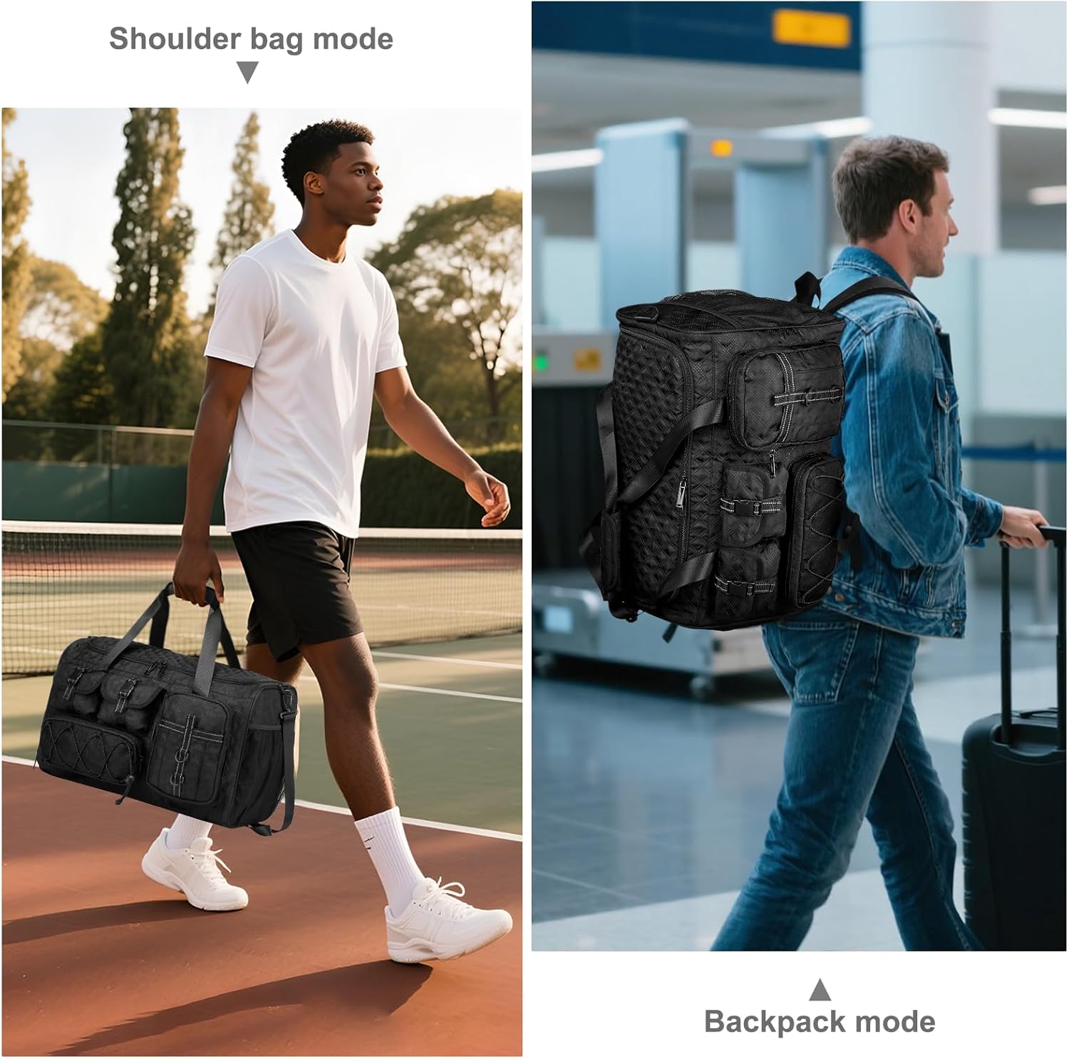 Gym Bag for Men Women, 40L Sport Duffel Bag, Anti-Theft Overnight Backpack W/Shoe Compartment for Fitness Travel, Black - Image 6