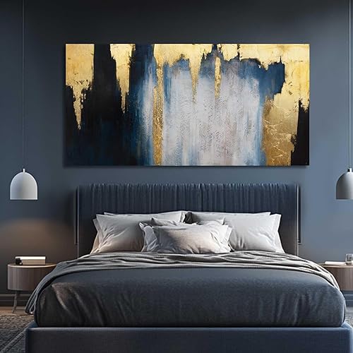 Miniatura 3 de MLART99 Pósteres de arte abstracto azul y blanco para pared, pintura dorada para oficina en casa, 29 x 58 pulgadas, impresiones de pared de gran