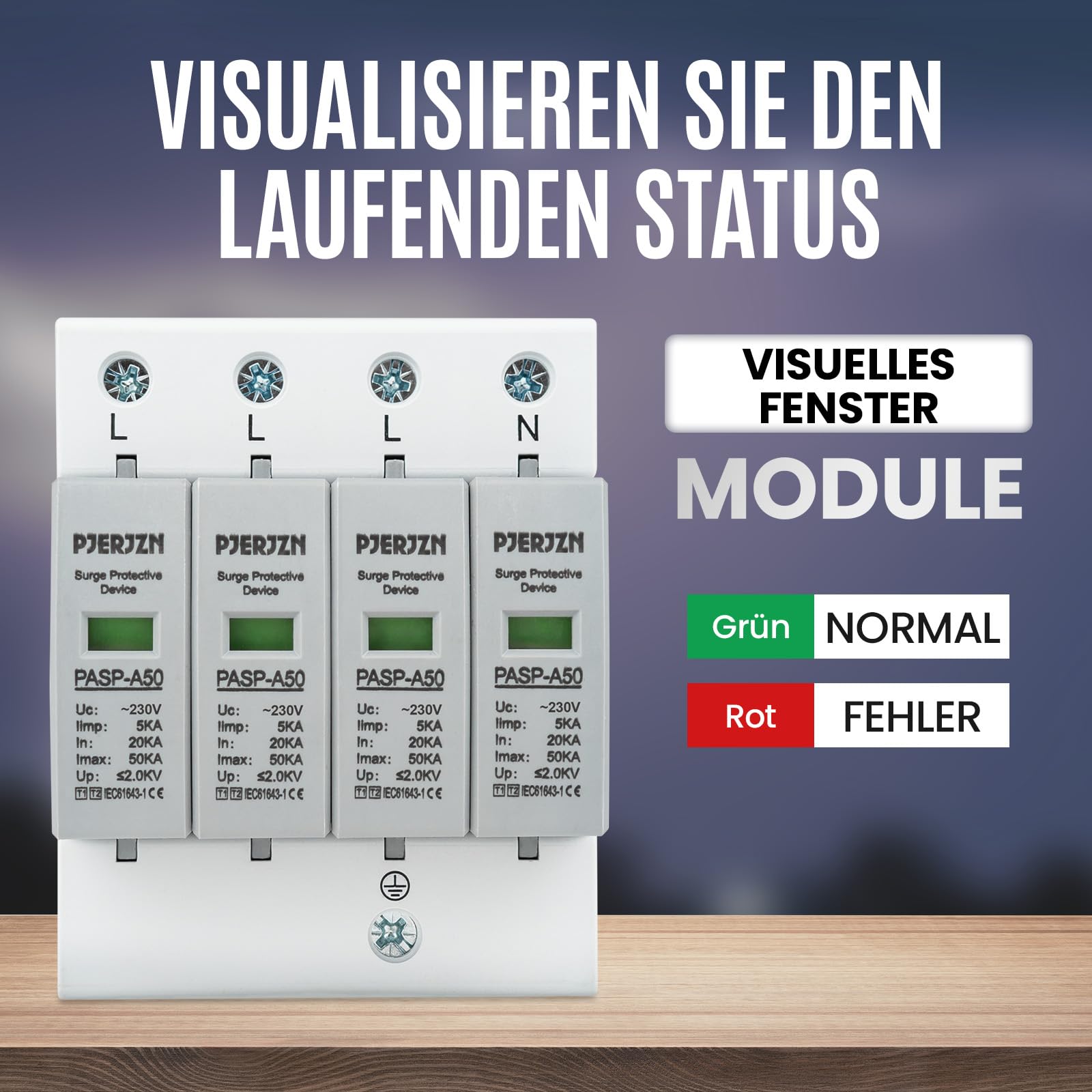 Überspannungsschutz & Überspannungsableiter 230V/275V Typ 1+2 (20-50kA 4P) – Blitzschutz für Haushalt, Solaranlagen und Industrie (4P 230V)