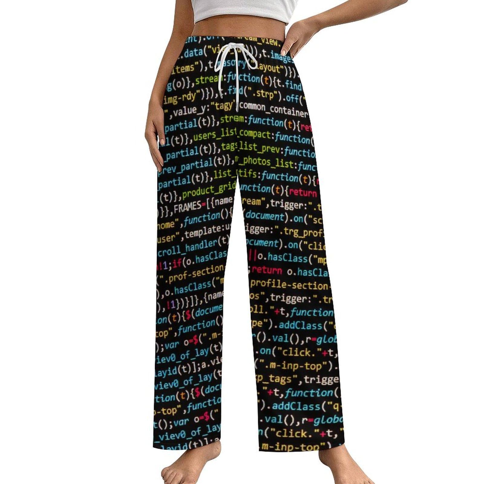 Programmer Computer Code Funny Drawstring Pajama Pants for Women Wide Leg Lounge Pants Long Sleepwear
