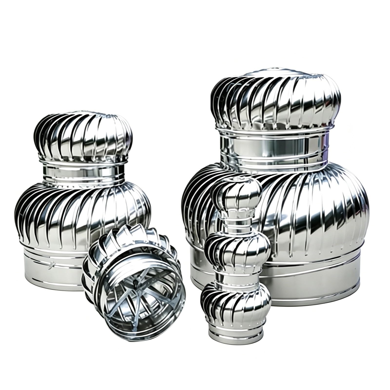 Wind Driven Roof Vent Cap Fit 110/150mm Pipe, 304 Stainless Steel Rainproof Attic Round Rotating Turbines Air Vents,for Kitchen Chimney Duct(150mm/6in)