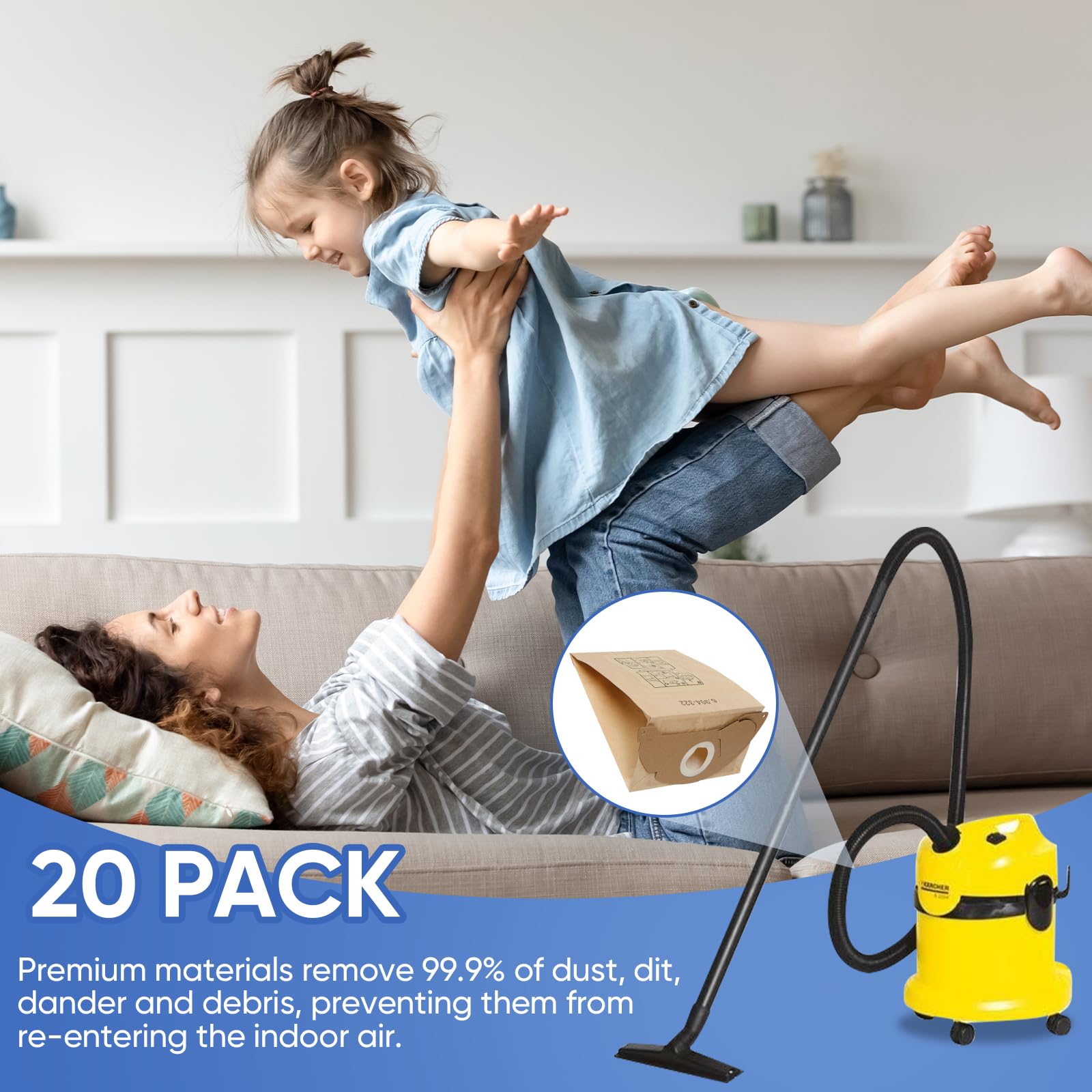 20 Premium Sacchetti Per Aspirapolvere Kärcher MV 2, WD 2 Cartridge Filter Kit - Foto 7