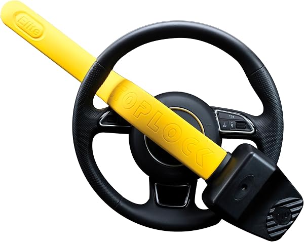 Stoplock Pro Elite Car Steering Wheel Lock HG 150-00 - Safe Secure Heavy Duty Anti-Theft Bar - Universal Fit - Includes 2 Keys and Carry Bag, Black/Yellow, 1 Unit - 2