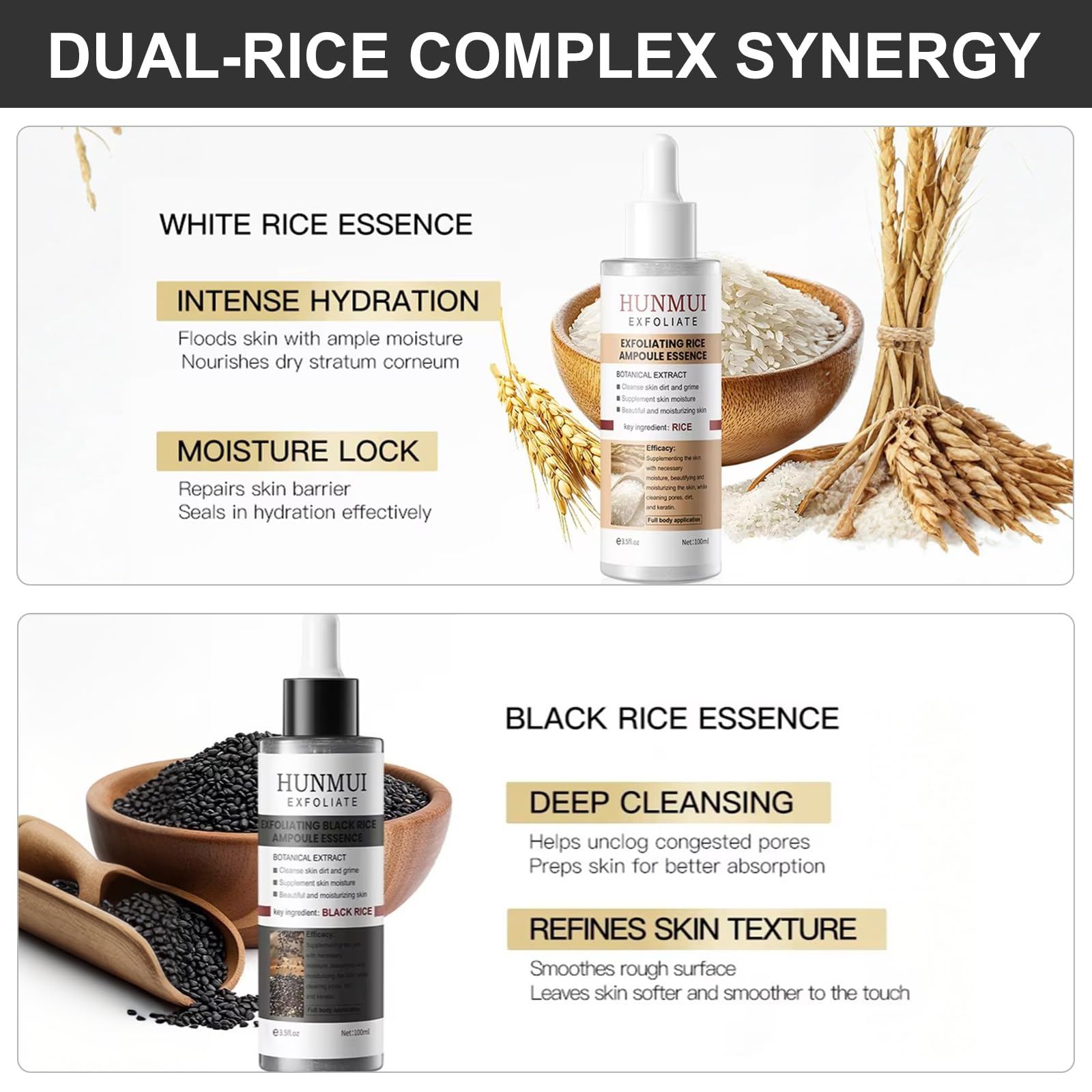 Siero Coreano Esfoliante al Riso, Peel Shot Glow Rice Ampoule Duo, Siero Esfoliante al Riso, Coreano Punti Neri Rimozione, Riduce Pori, Idratante e Illuminante, pelli sensibili (80ml* 2 Pack)