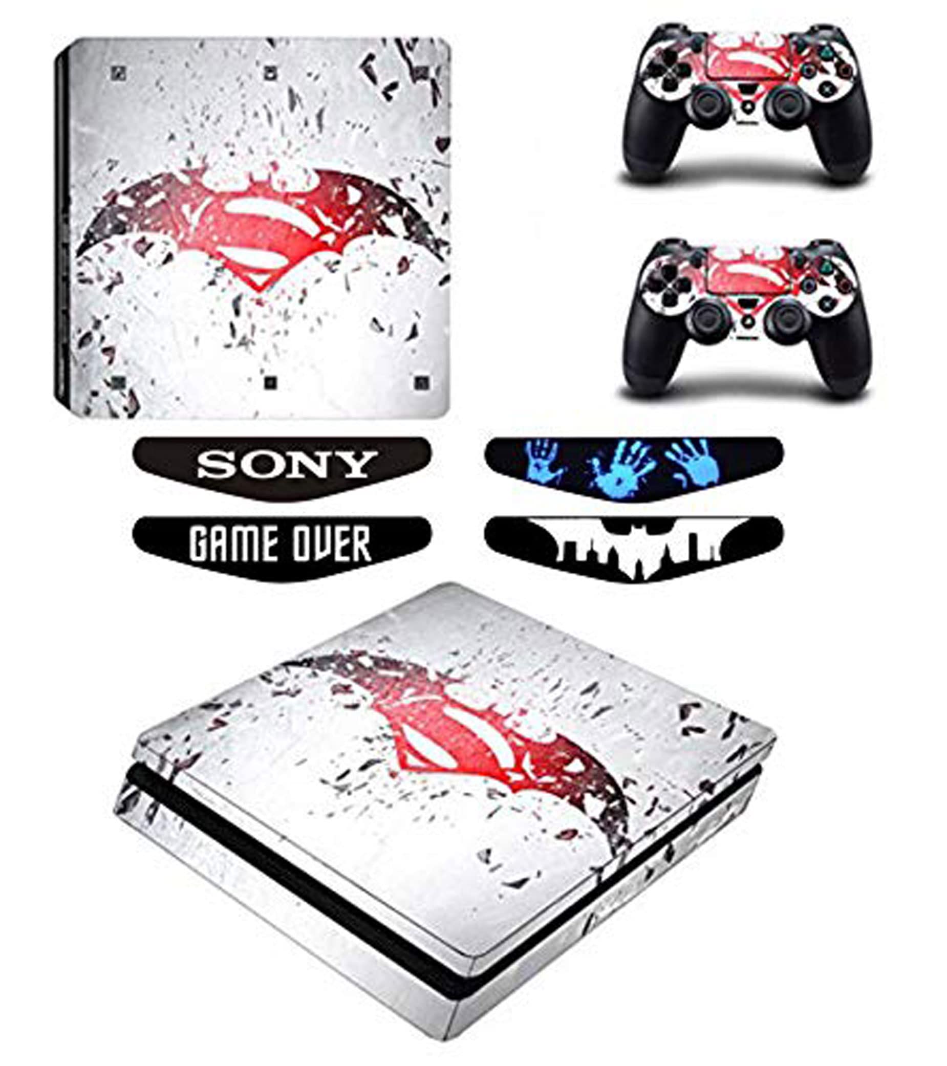 Elton Batman v/s Superman 3M Skin Sticker Cover for PS4 Slim Console and Controllers Full Set Console Decal Stickers for Front & Back 4 Led bar Decal +2 Controller (B08WL71TH5) Amazon Price History, Amazon Price Tracker