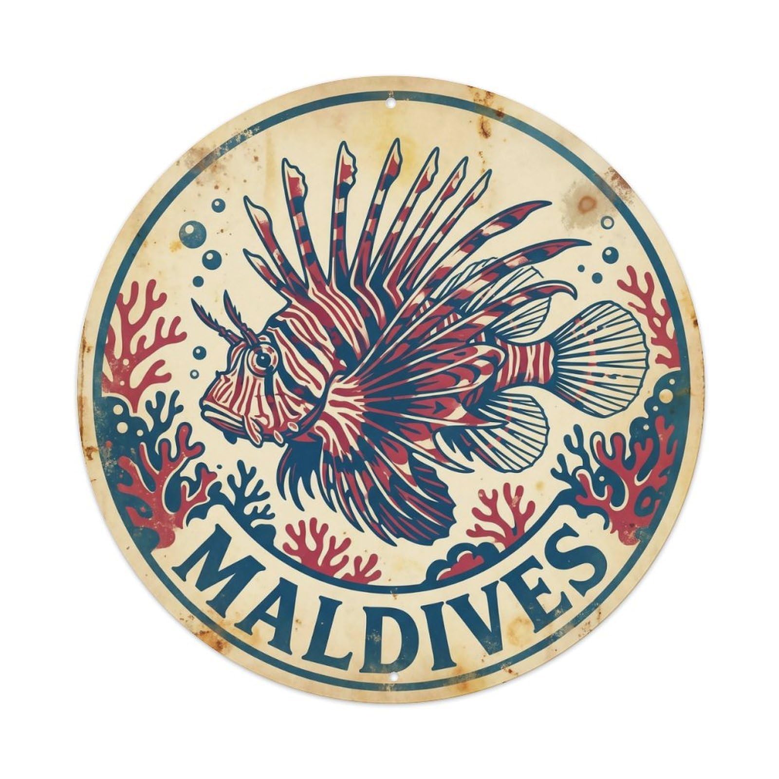 Odgynaw 8X8inch(20X20cm) Maldives Lionfish Ocean Wildlife Tropical Metal Tin Sign