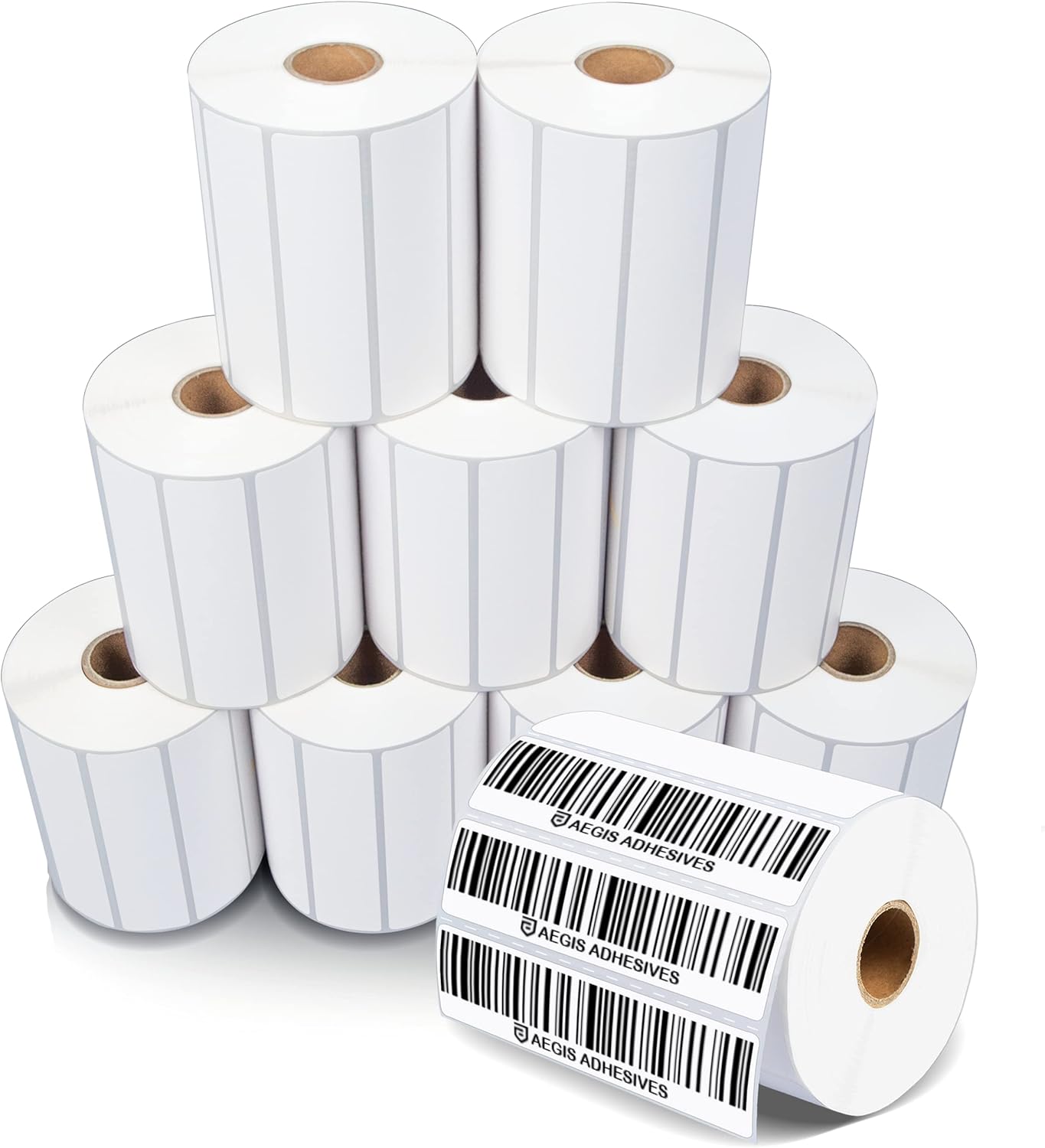 Aegis Adhesives - 4" X 1" Direct Thermal Labels (10 Rolls, 1300 Labels/Roll) for Barcodes, Address - Perforated, Compatible with Rollo, Zebra, and Other Desktop Label Printers