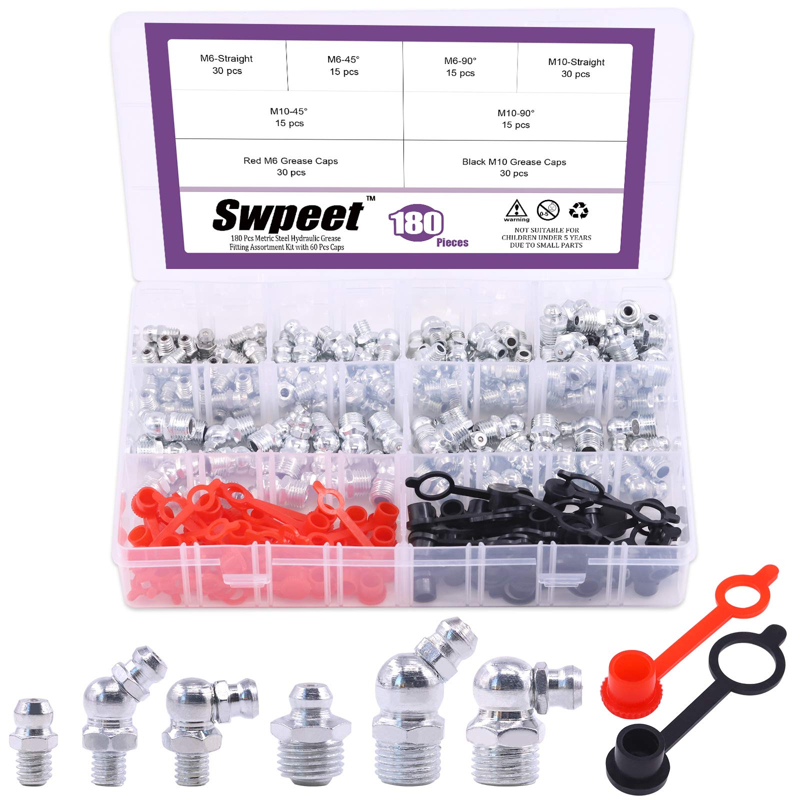 Buy Swpeet 181Pcs Hydraulic Grease Fitting Metric Grease Fitting with