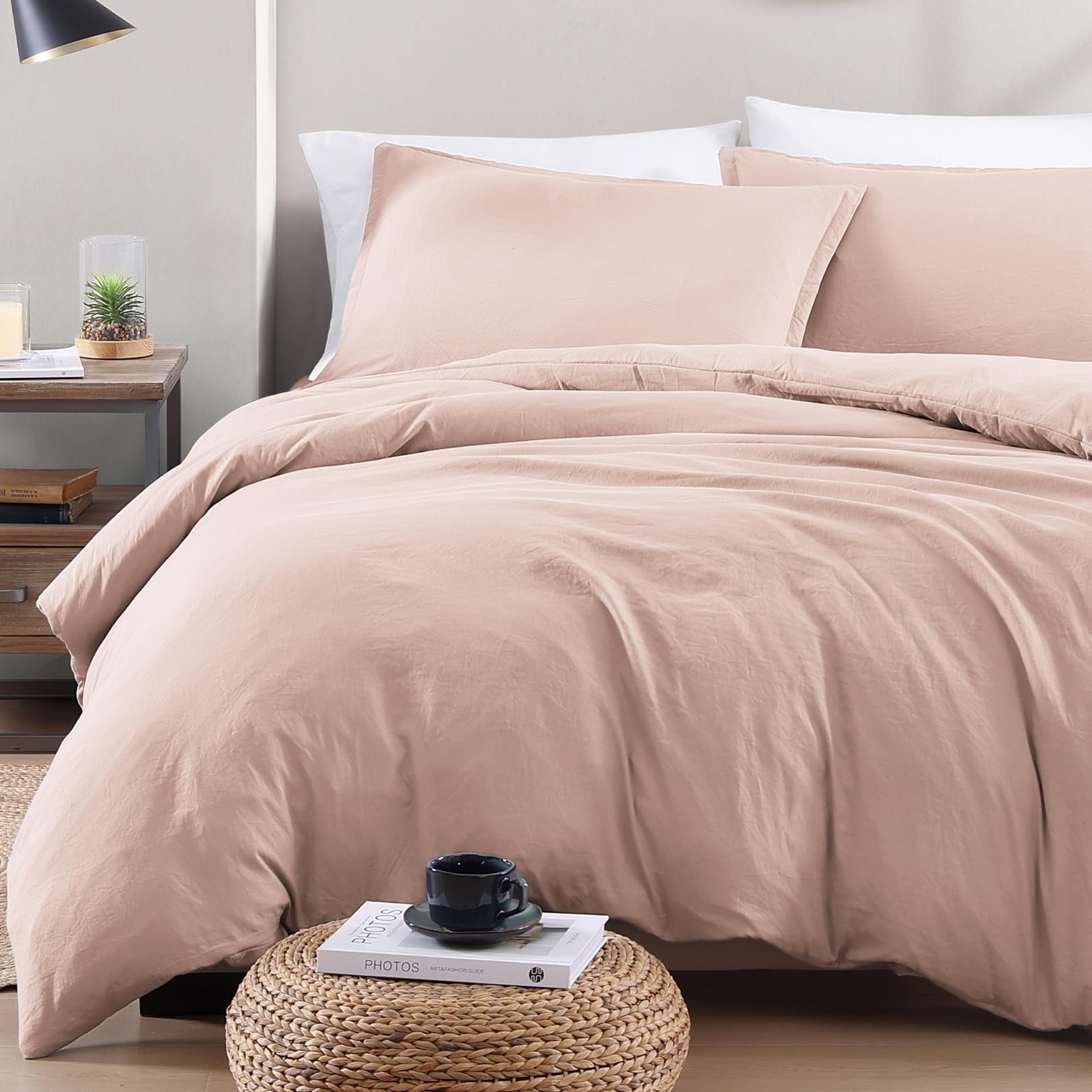LANE LINEN 3-Piece Single Bedding Set - Pre-Washed Microfiber Duvet Cover, Fitted Sheet, and Pillowcase – Cozy and Durable (Sepia Rose)