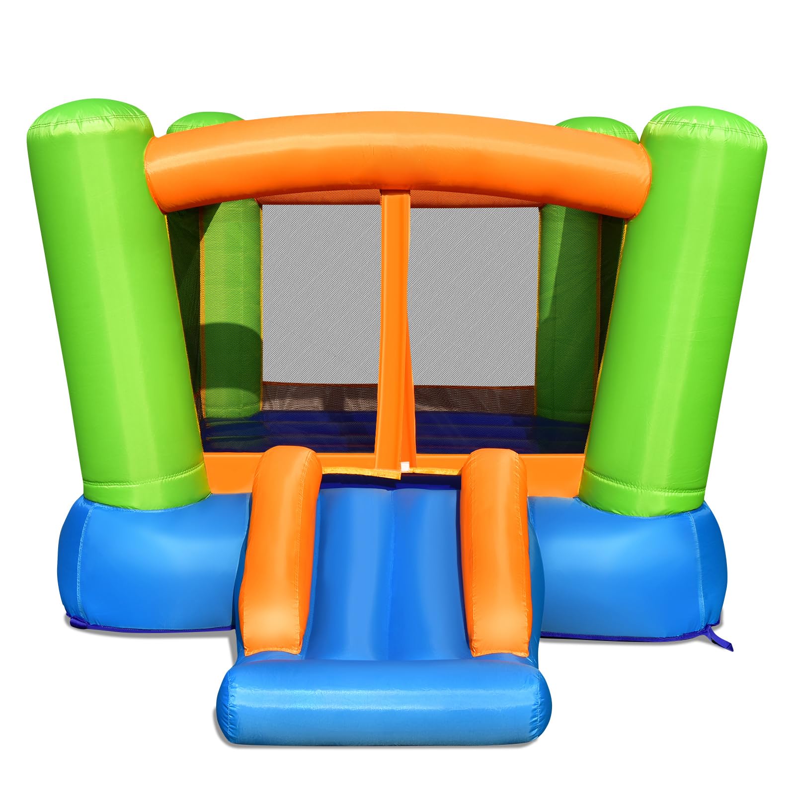 COSTWAY Castello Gonfiabile Per Bambini, Casa Gonfiabile con Grande Area per Saltare e Scivolo, Con Borsa di Trasporto e Kit Riparazione, Ideale Per 3 Bambini 3-10 Anni (Senza soffiatore)