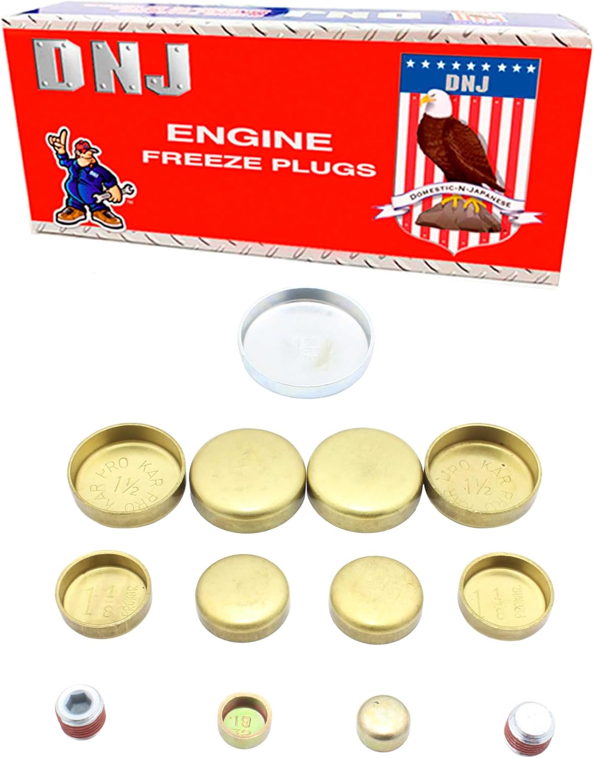 DNJ FPS3184 Brass Freeze Plug Set for 1988-1995 Buick, Chevrolet, Oldsmobile, Pontiac 88, 98, Bonneville 3.8L V6 12V OHV 3800cc