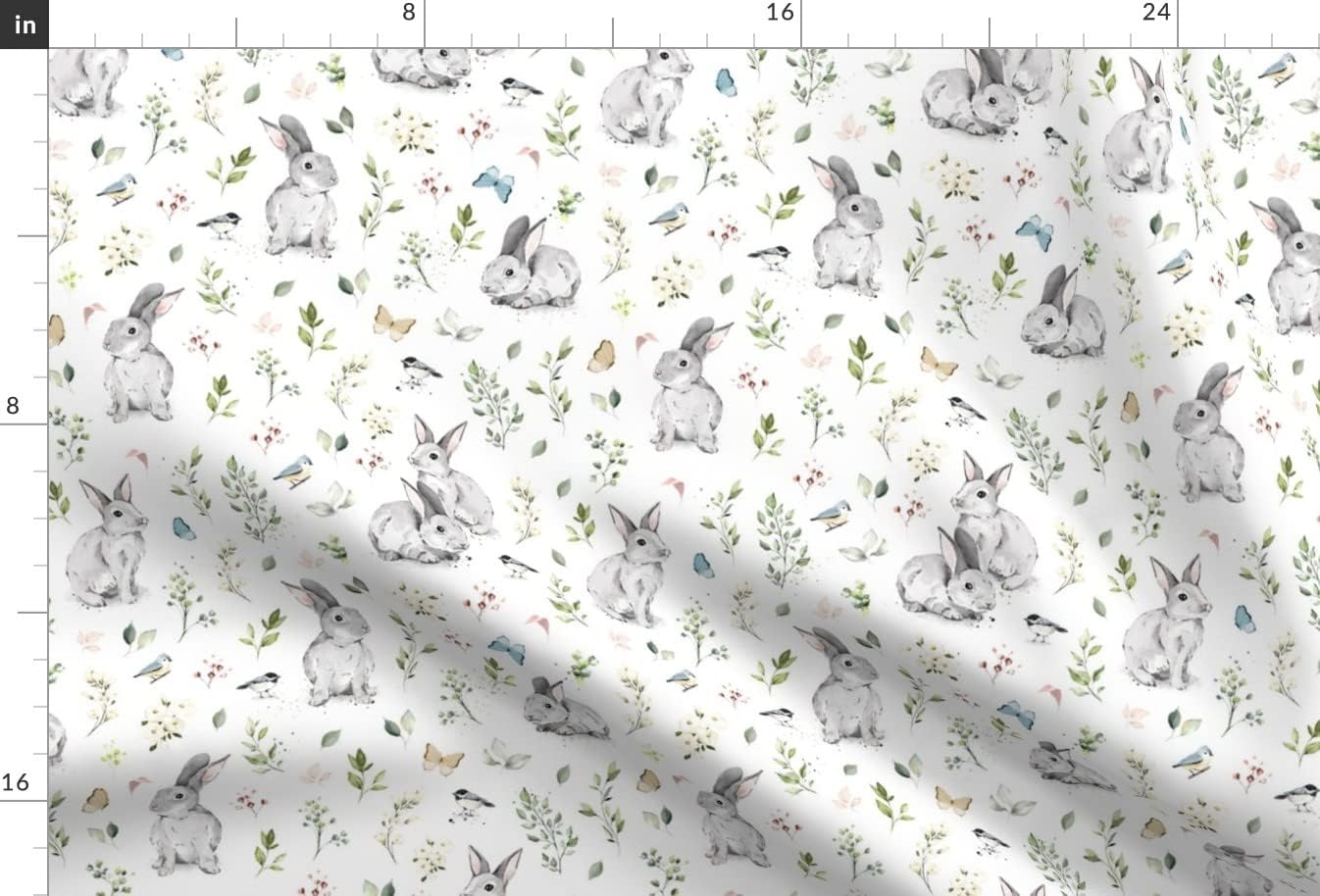 Spoonflower Fabric - Spring Watercolor Bunny Big Flowers Floral Rabbit Printed on Minky Fabric by The Yard - Sewing Baby Blankets Quilt Backing Plush