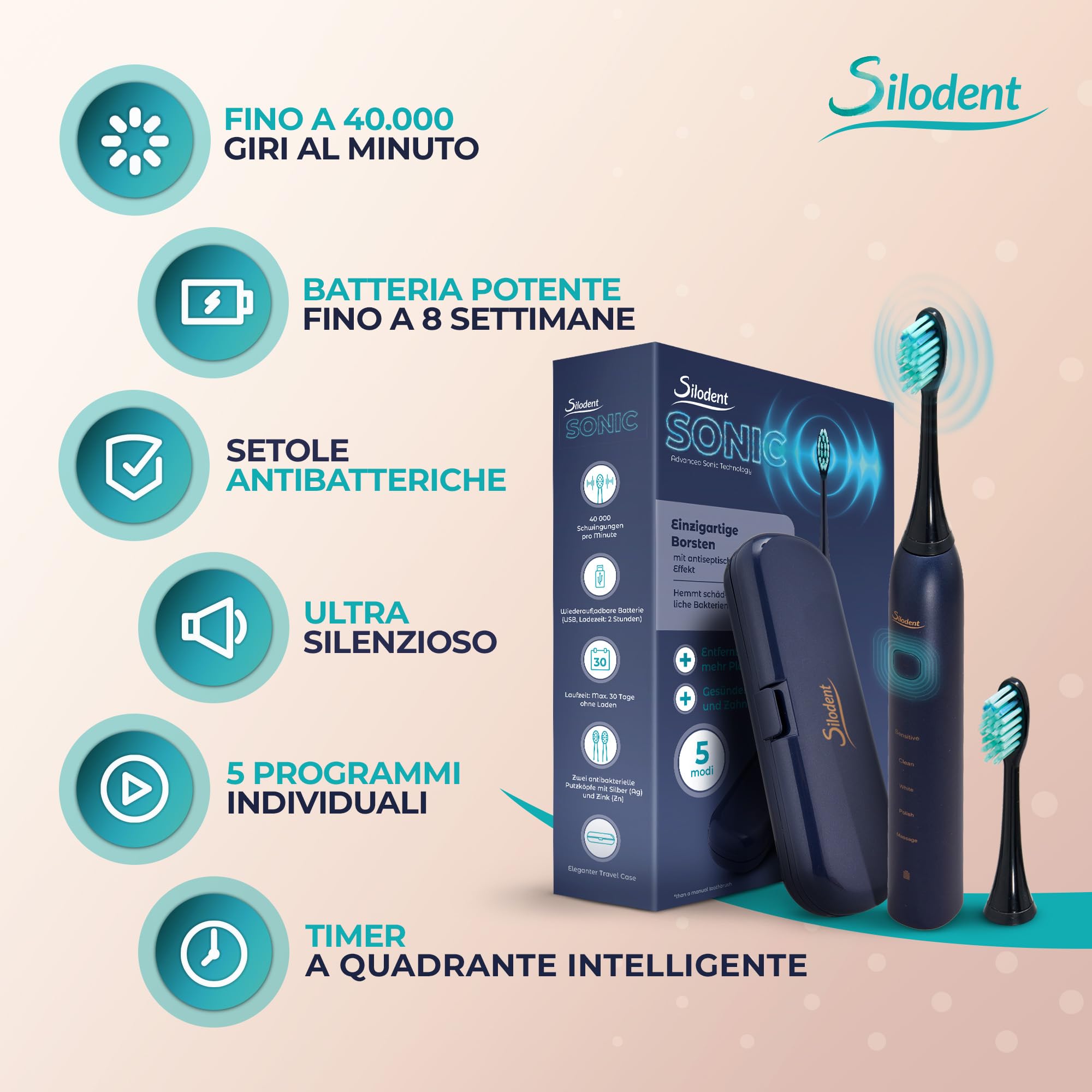 Spazzolino sonico Midnight Blue. Compatibile Sonicare, antisettico