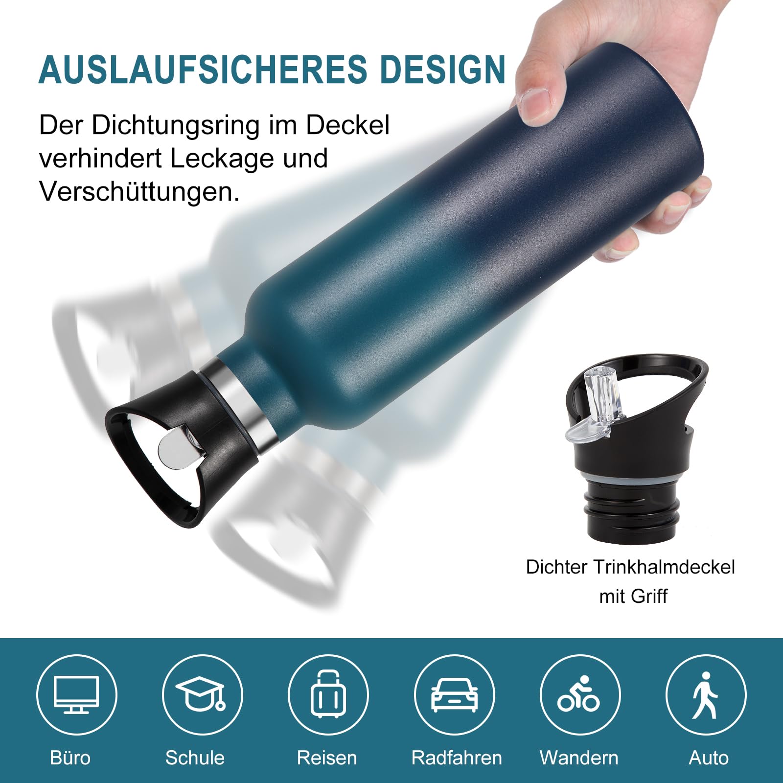 Volhoply 750ml Trinkflasche Edelstahl mit Strohhalm,Doppelwandig Vakuum Isolierte Thermosflasche Kinder,Metall Auslaufsicher Bottle Thermobecher FüR Sport,Schule,Outdoor(Dunkle Nacht,24 OZ) Sport & Freizeit