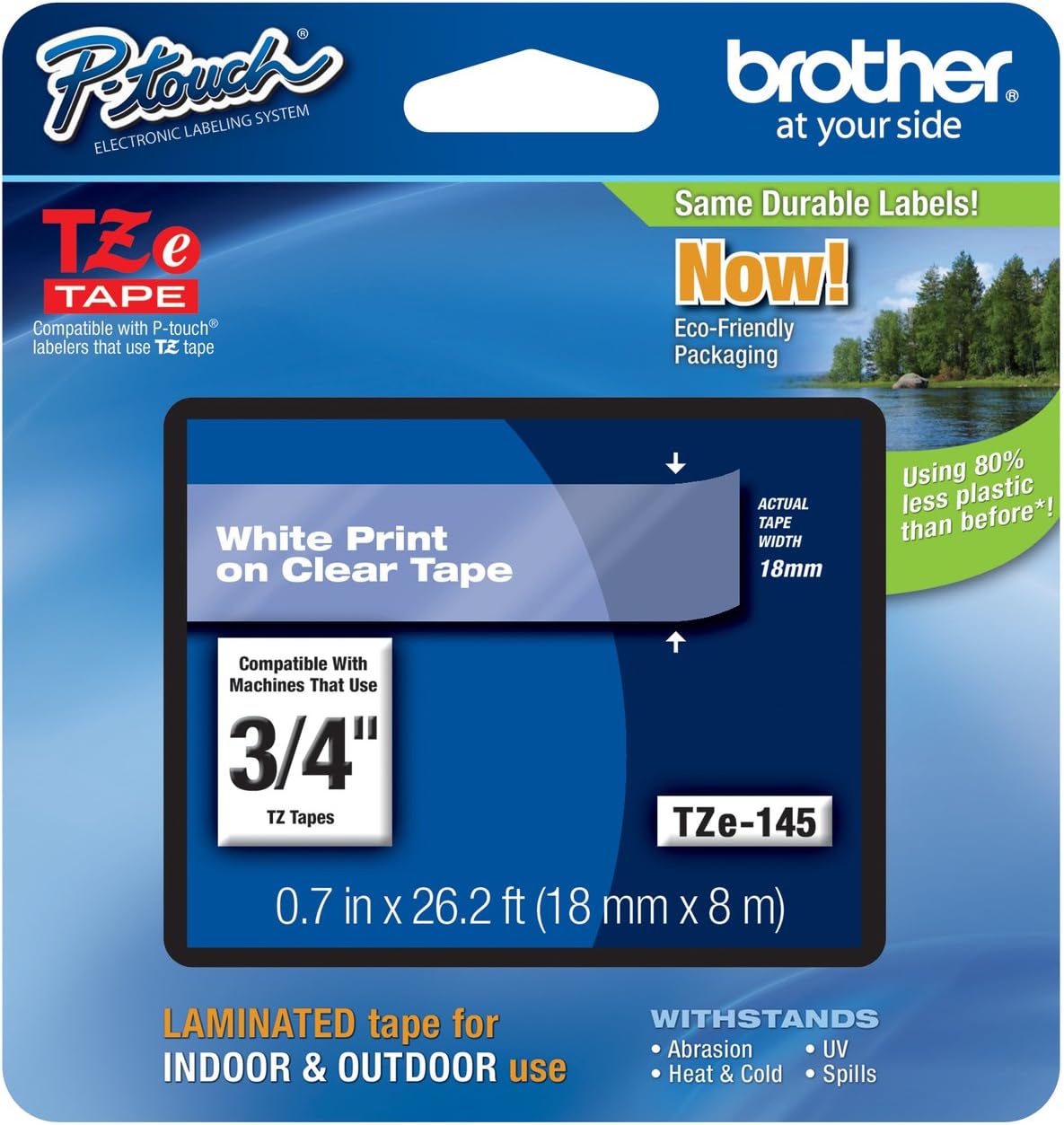 Genuine Brother 3/4" (18mm) White on Clear TZe P-Touch Tape for Brother PT-1830, PT1830 Label Maker