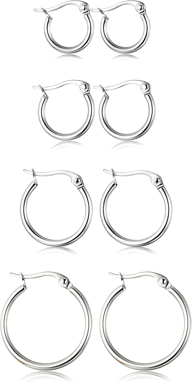 FIBO STEEL Stainless Steel 4 Pairs Small Hoop Earrings for Men Women Earrings 12-22MM S ¡