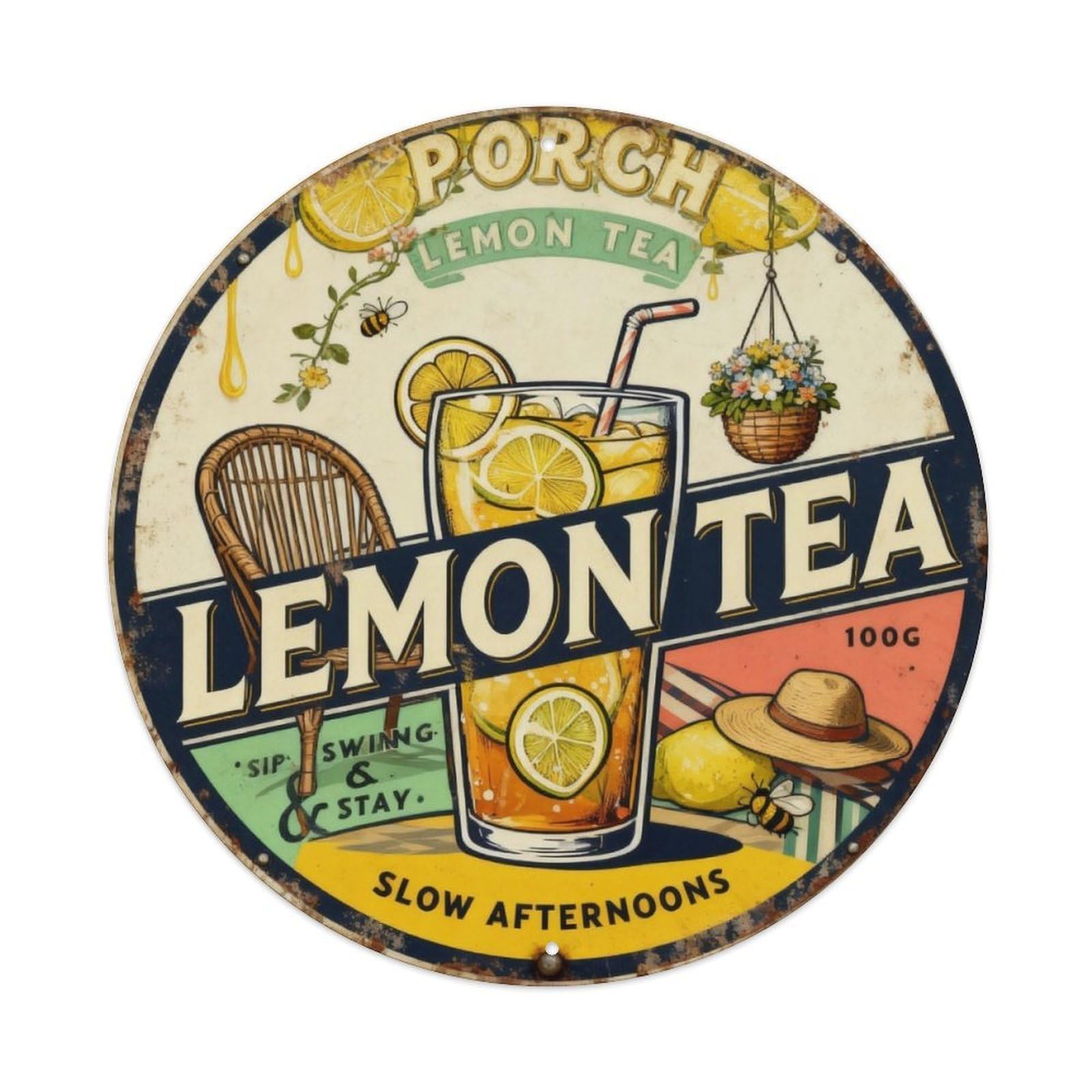 Porch Lemon Tea Sign Metal Tin Sign Plaque
