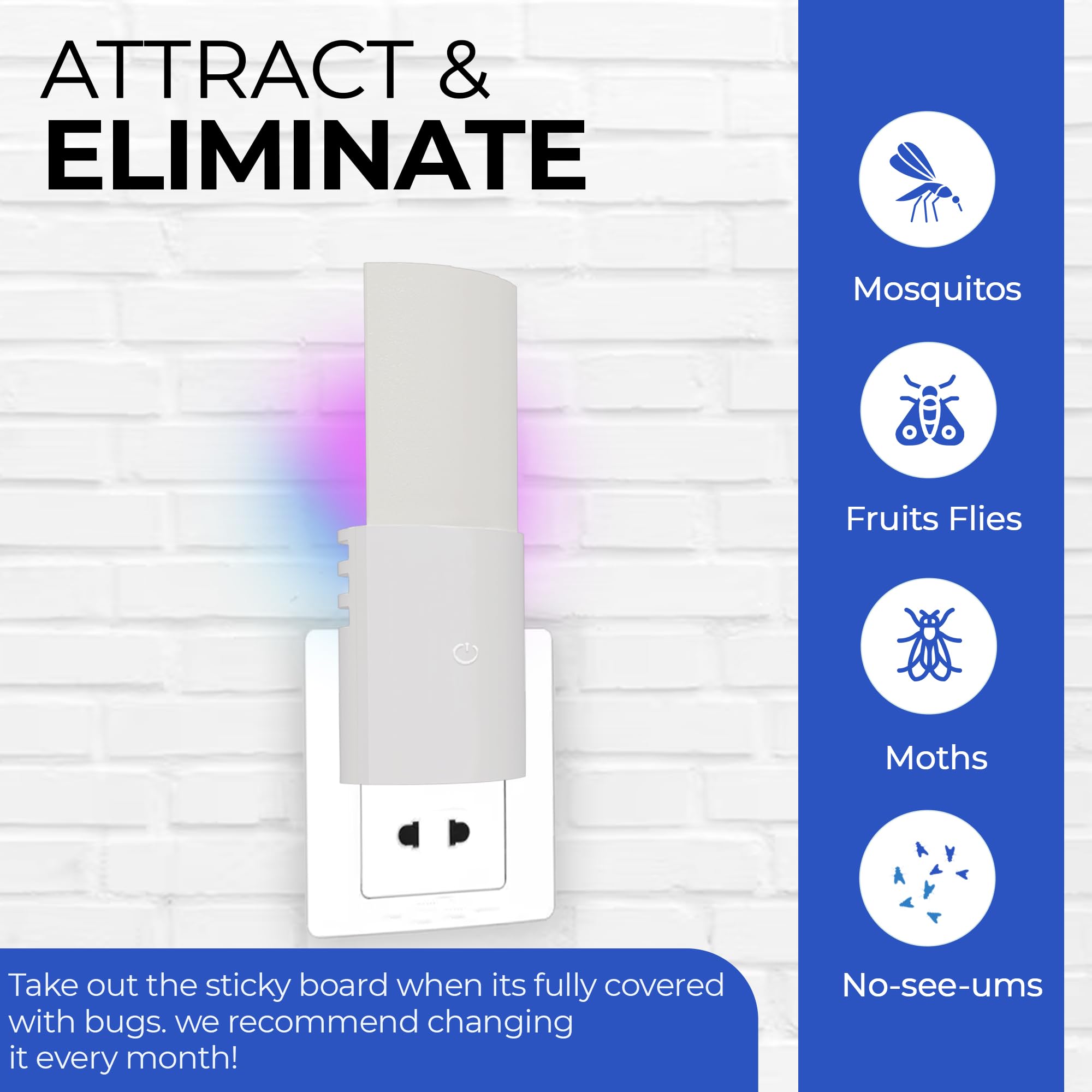 TRAPPED Mosquito, Fruit Fly, Gnat Adhesive Mosquito Odorless Catcher - Effective Indoor Outdoor, Home Insect Control Device, and Bug UV Attractor, Child & Pet Friendly