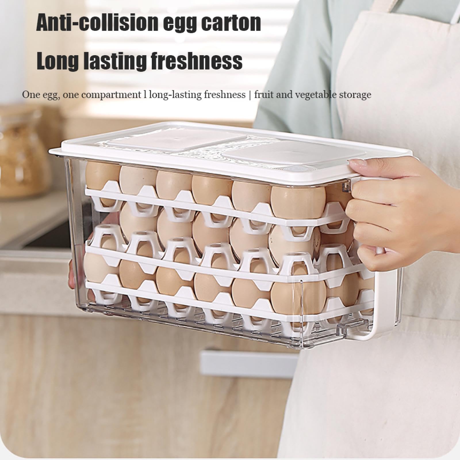 Caja de Almacenamiento de Huevos de Tres Capas,Soporte para Huevos para refrigerador,Almacenamiento de Huevos para encimera,Organizador de Huevos,Dispensador de Huevos para refrigerador