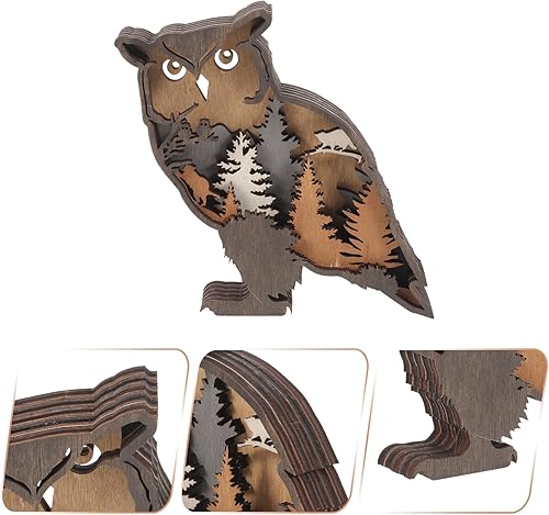 Vista 3 de DOITOOL Decoración de pared de madera, decoración rústica de búho con recortes para sala de estar, cabaña, accesorio único de arte de pared