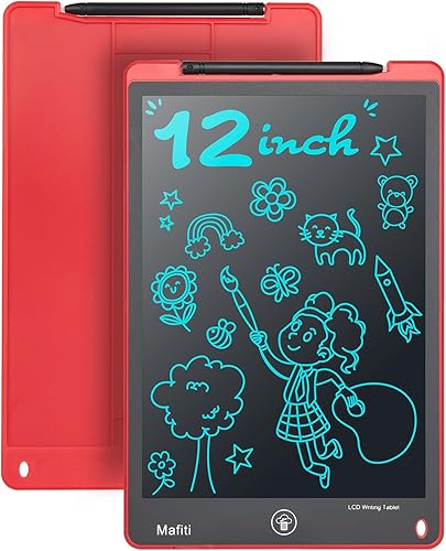Mafiti - Tablet de escritura LCD de 12 pulgadas, colorida, blocs electrónicos para escritura y dibujo, pizarra de garabatos para niños y niñas, rojo