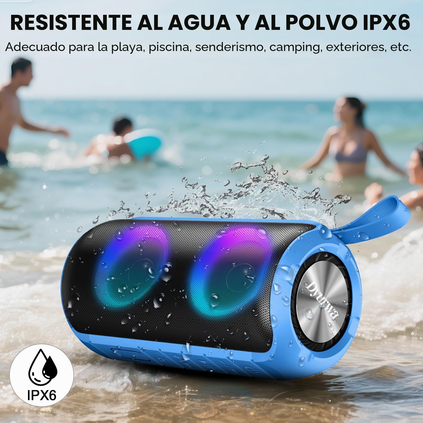 Altavoz Bluetooth Potente 24W, Altavoz Portatil Bluetooth 5.3 con Refuerzo del Bass, Impermeable IPX6, 7 Cambios RGB, 12H Reproducción Bluetooth Speaker con Emparejamiento TWS, Ideal para Exteriores