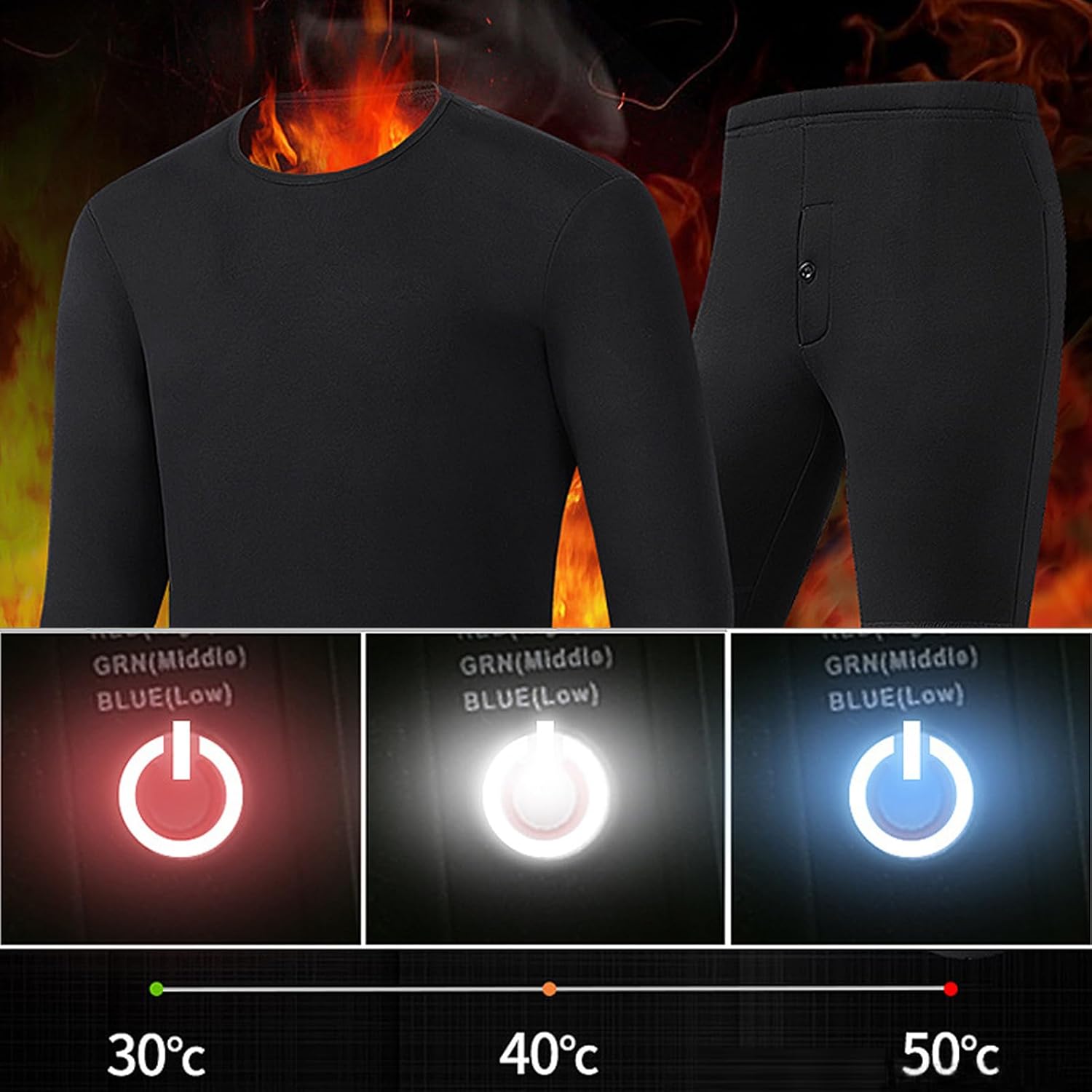 Electric Heated Thermal Underwear Set for Women Smart USB Battery Heated Underwear Shirt Pants 3-Level Temperature