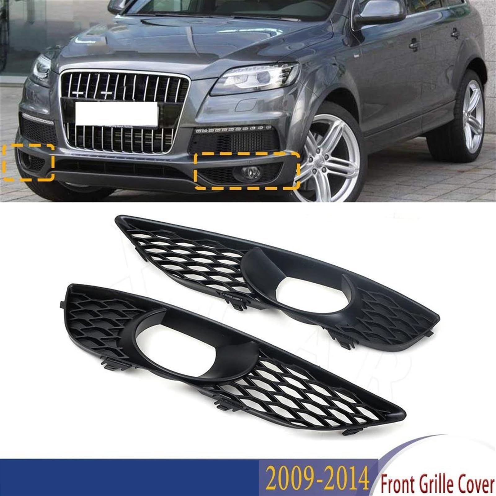 Parrillas Doble Listón para Q7 4L 2009-2012 2013 2014 Rejillas Luz Antiniebla Delanteras Coche Rejilla Inferior Cubierta Parrillas Carreras Izquierda Derecha Parrilla Frontal